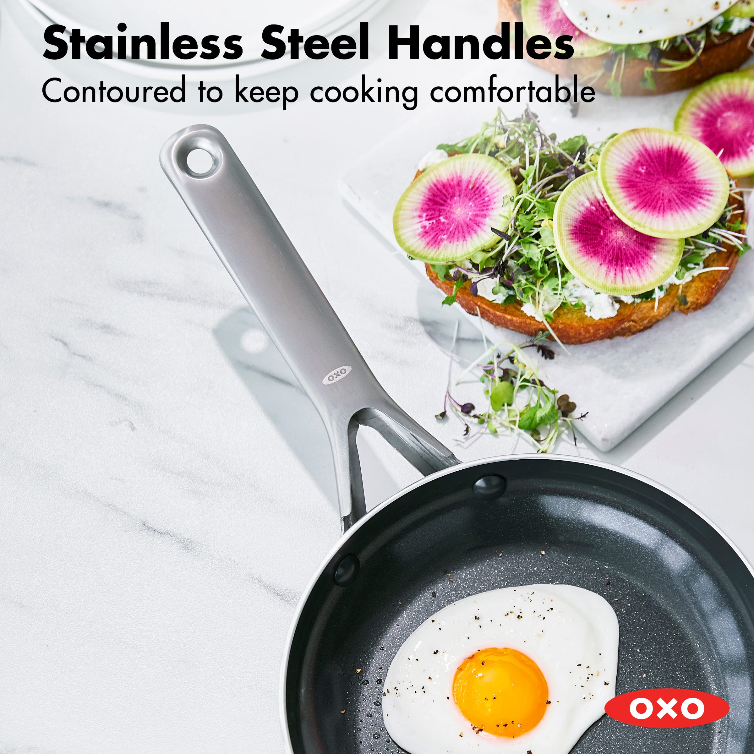 Oxo Agility Series 8 Frying Pan Skillet, Ceramic Nonstick Cookware Pfas-Free, Induction Suitable, Quick Even Heating, Stainles