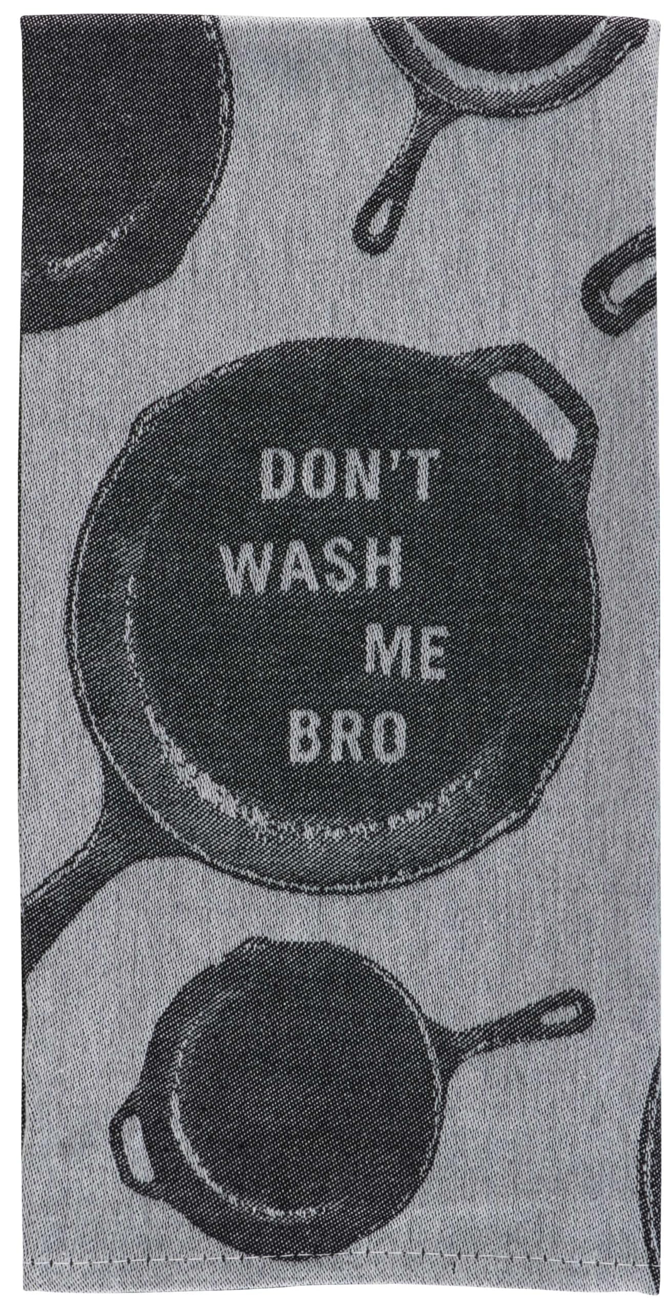 Blue Q Funny Woven Jacquard Dish Towel ~ Advice From Your Cast Iron Skillet: Don'T Wash Me Bro. 100% Cotton, Soft, Super-Absorbe