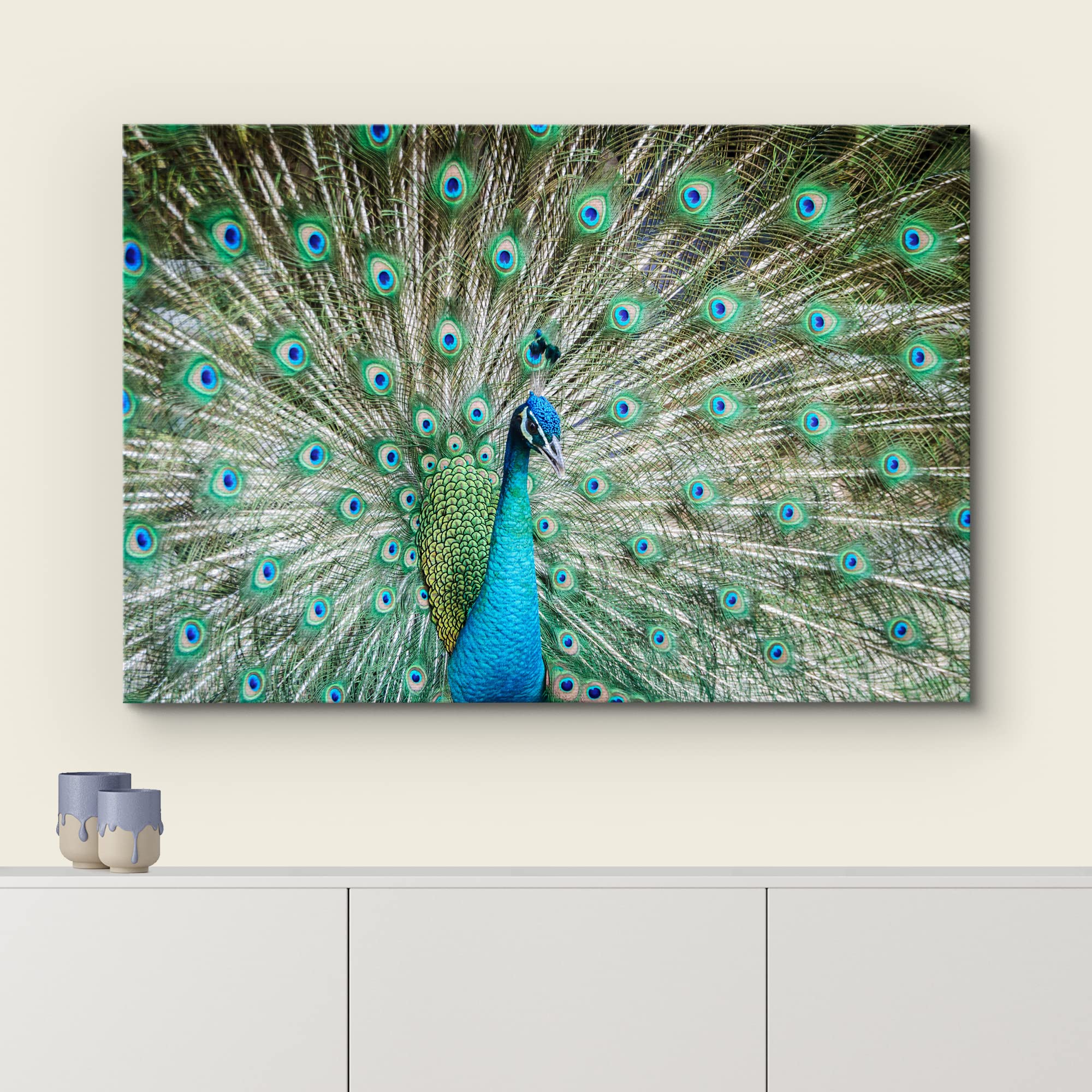 Canvas Prints Wall Art - Peacock Showing Its Beautiful Feathers/Spreading Its Tail | Modern Wall Decor/Home Decoration Stretched