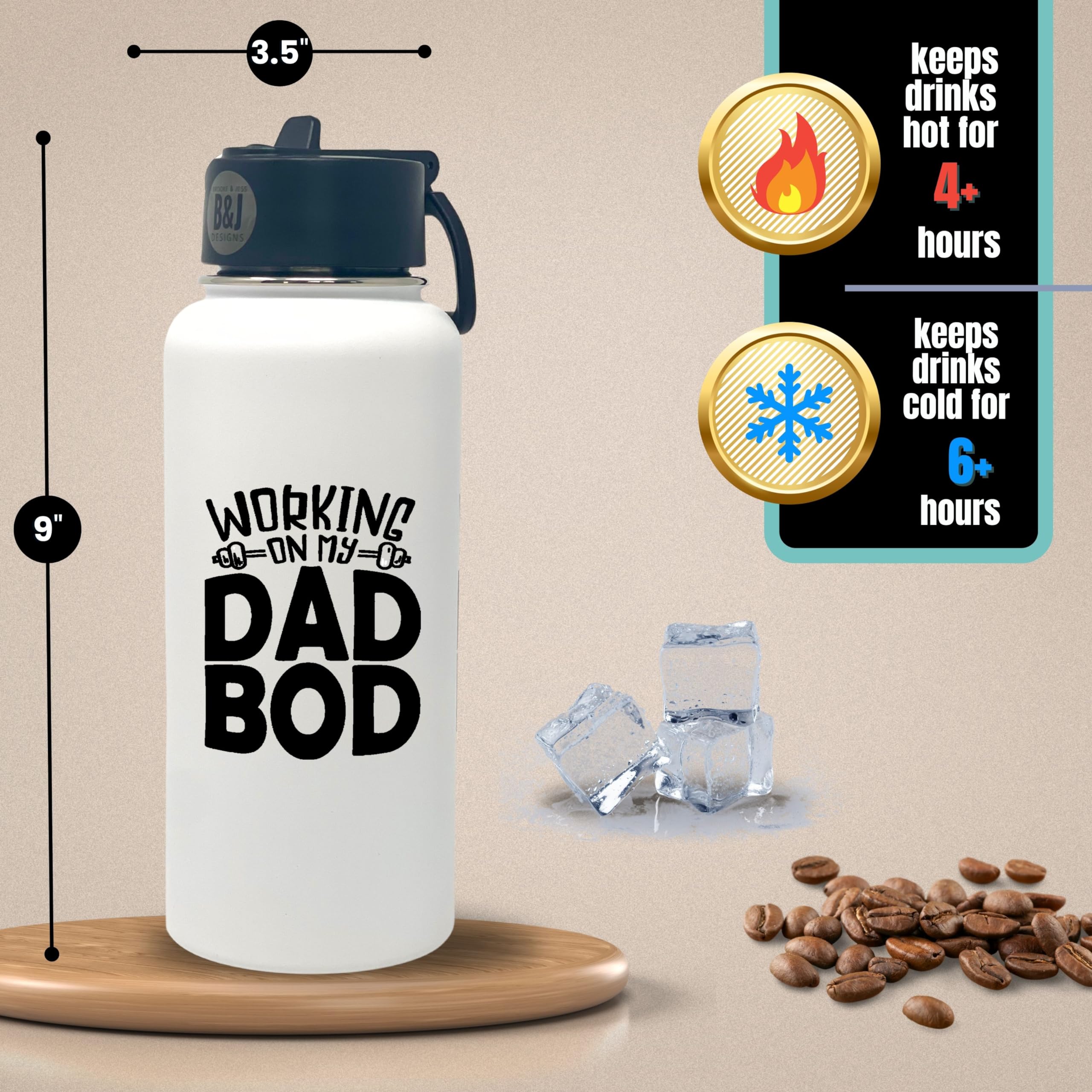 Workin On My Dad Bod 32 Oz Water Bottle - Funny Dad Insulated Travel Thermos Tumbler For Fathers Day, Dad Birthday Gift, Christm