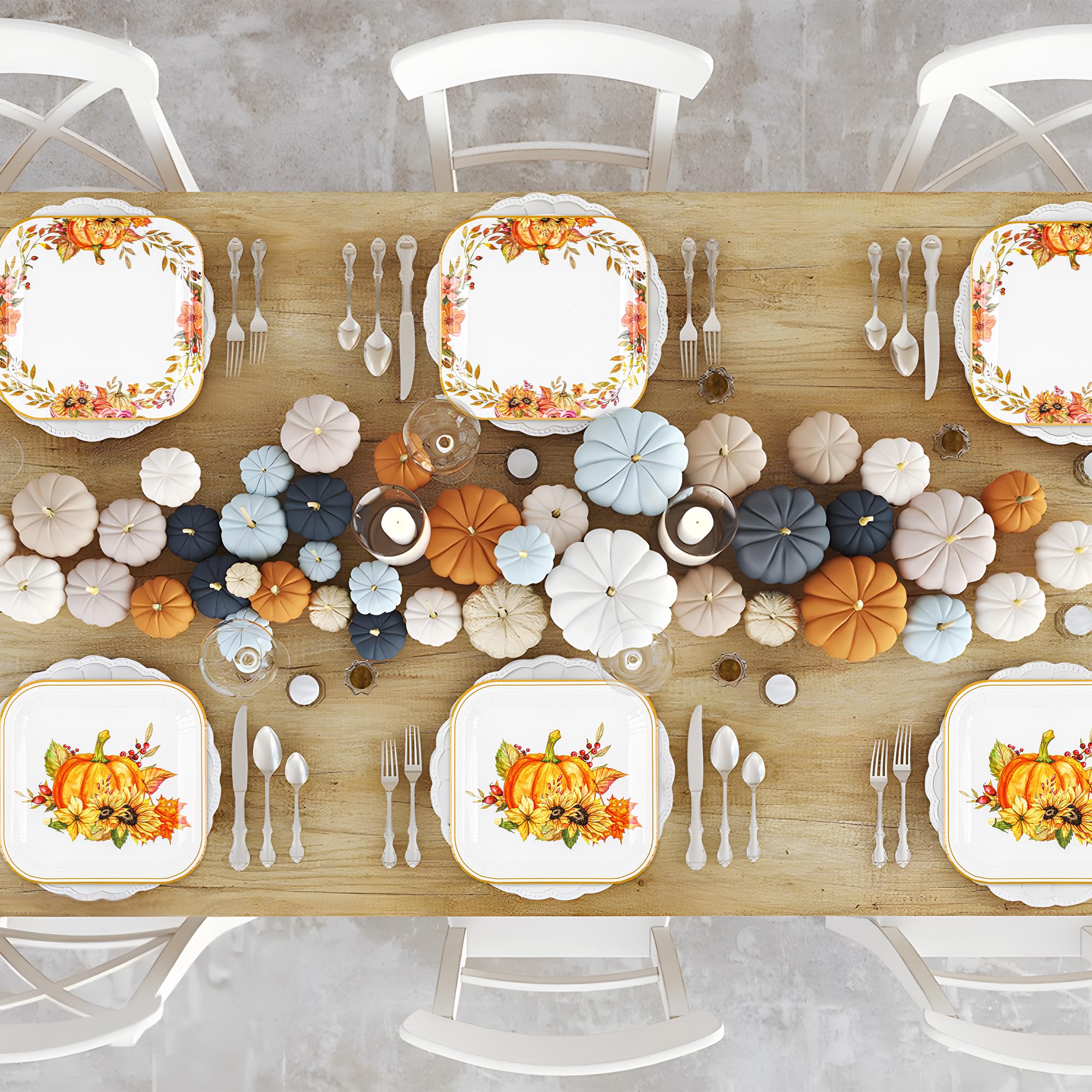 Houuqe 60 Pcs Thanksgiving Fall Paper Plates 9 Inch Thanksgiving Pumpkin Plates Disposable Autumn Leaves Dinner Serving Plates H