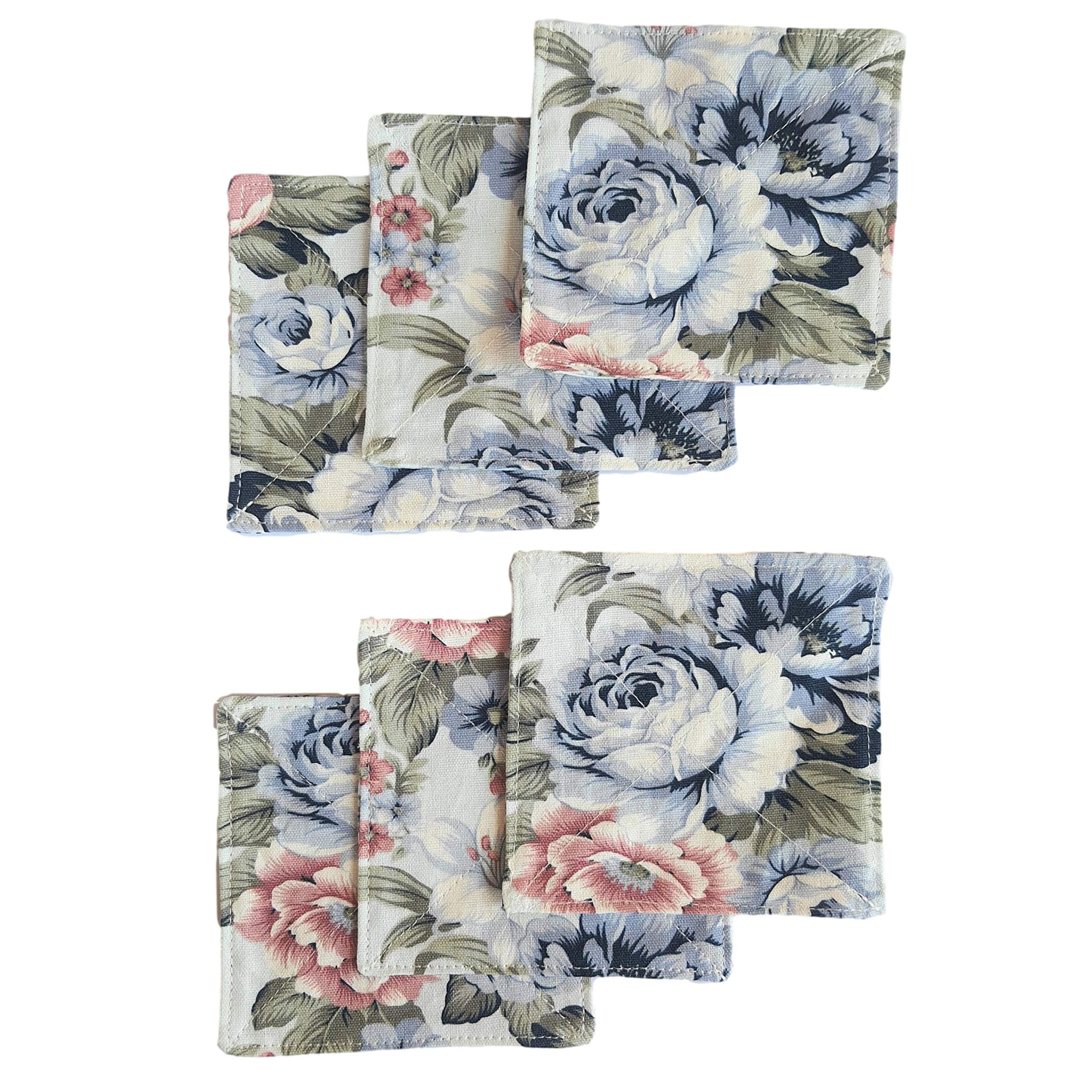 Cushystore Canvas Floral 2 Layers Coasters Saucers Absorbant Mat Pad Floral Botanical Style Fabric Quilted For Glass Cup Drinkin
