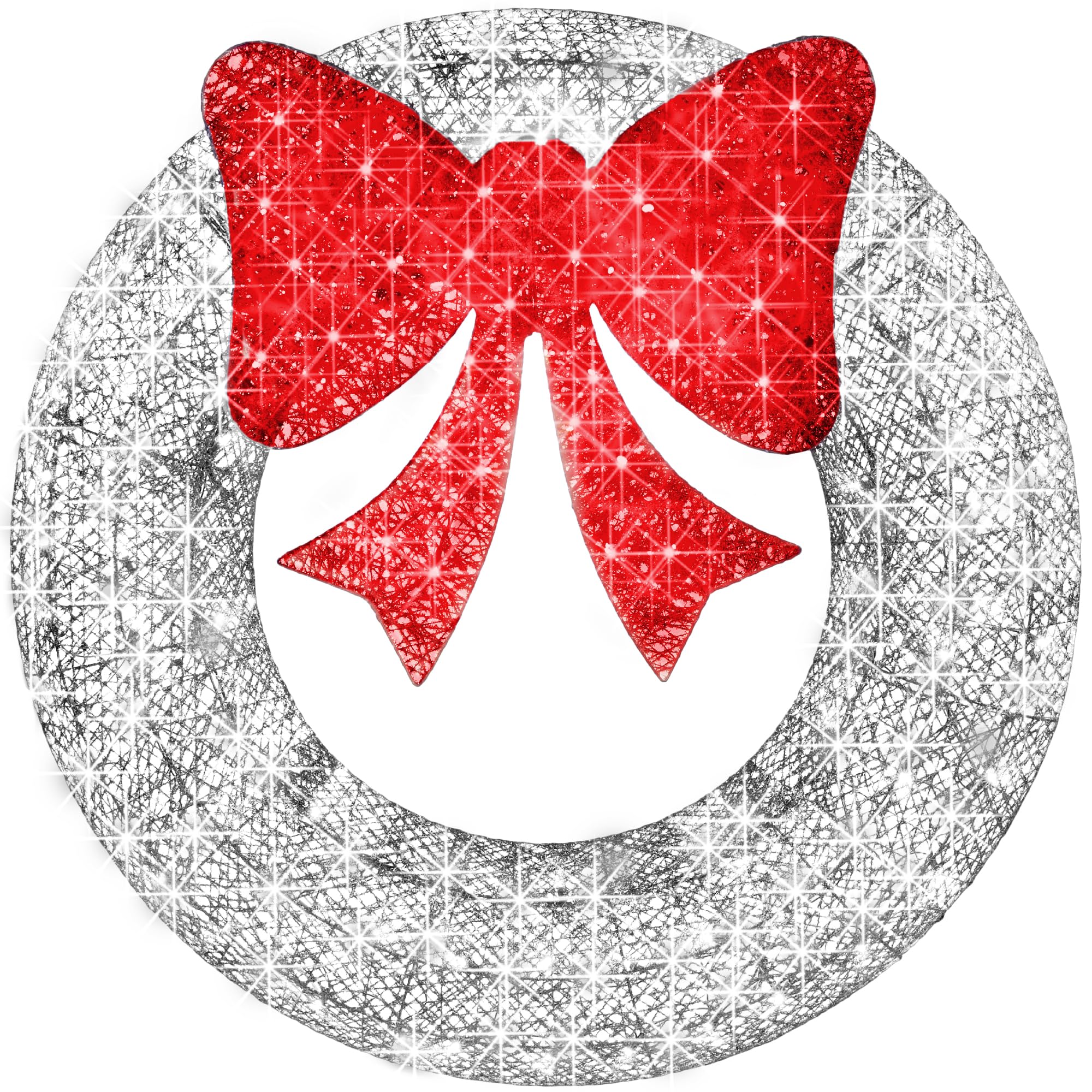 Best Choice Products 30in Pre-Lit Outdoor Christmas Wreath Decoration, LED Metal Holiday Decor for Home w/ 100 Lights, Bow - Sil