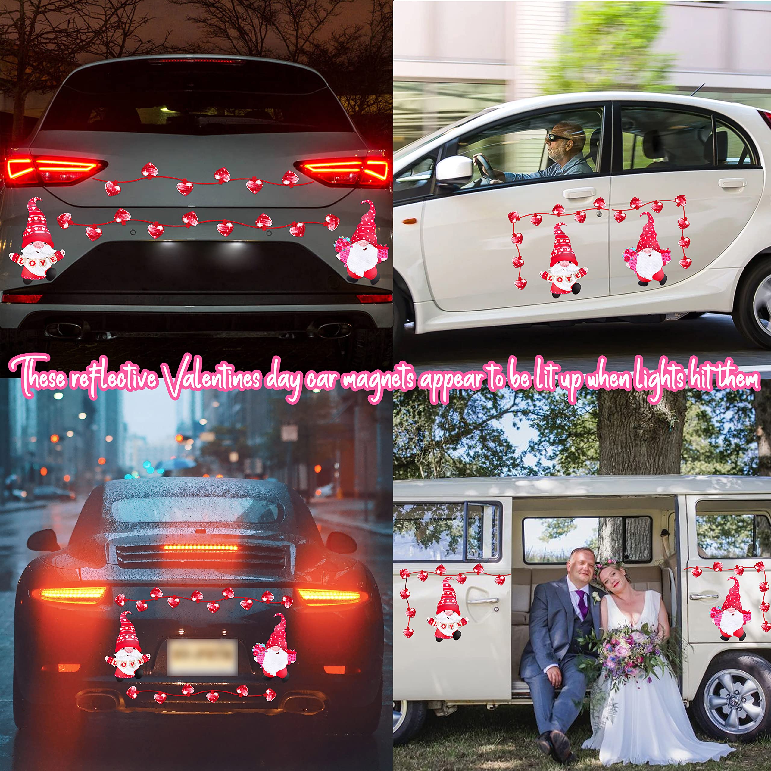 29PCS Valentines Day Car Refrigerator Decorations - Reflective Valentine Gnome Heart Magnets Decor Party Ornaments Accessories