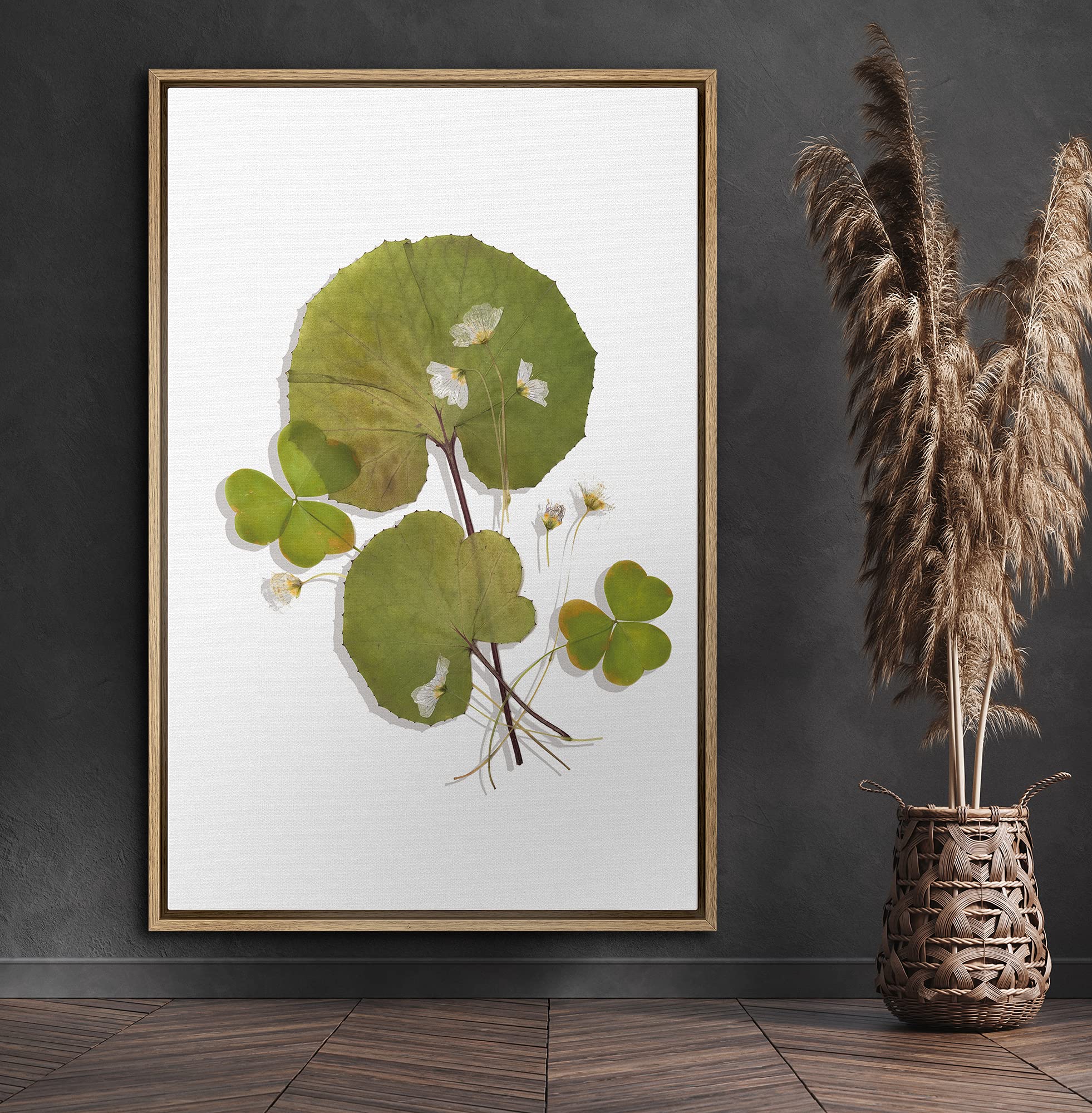 Signford Canvas Print Wall Art Green Forest Leaves With Clovers Floral Plants Illustrations Modern Art Rustic Group Colorful Coo