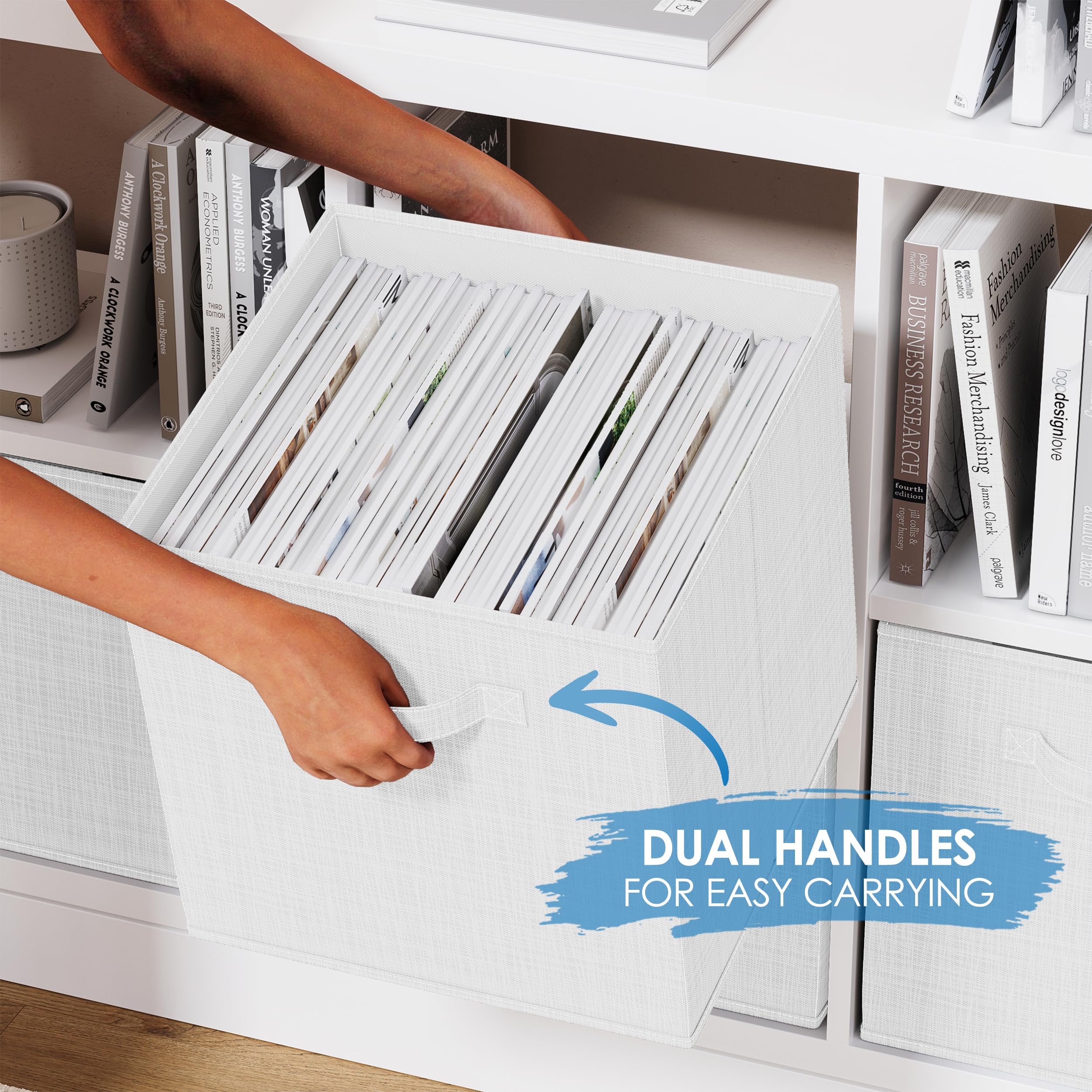 NEATERIZE Cube Storage Baskets for Organizing -13x13 Inch - Set of 6 Heavy-Duty Storage Cubes for Storage and Organization. Bins for Cubby Storage Boxes Or Cube Storage Organizer (Textured White-Grey)