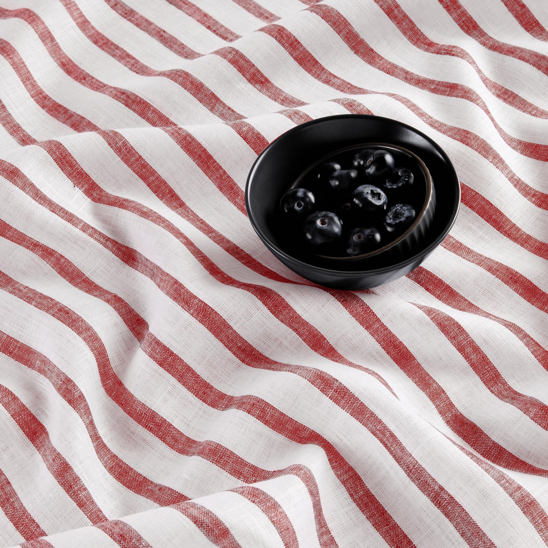 Solino Home Stripe Linen Tablecloth - 100% Pure Linen Red And White Tablecloth 90'' L X 60'' W For Spring - Handcrafted And Mach