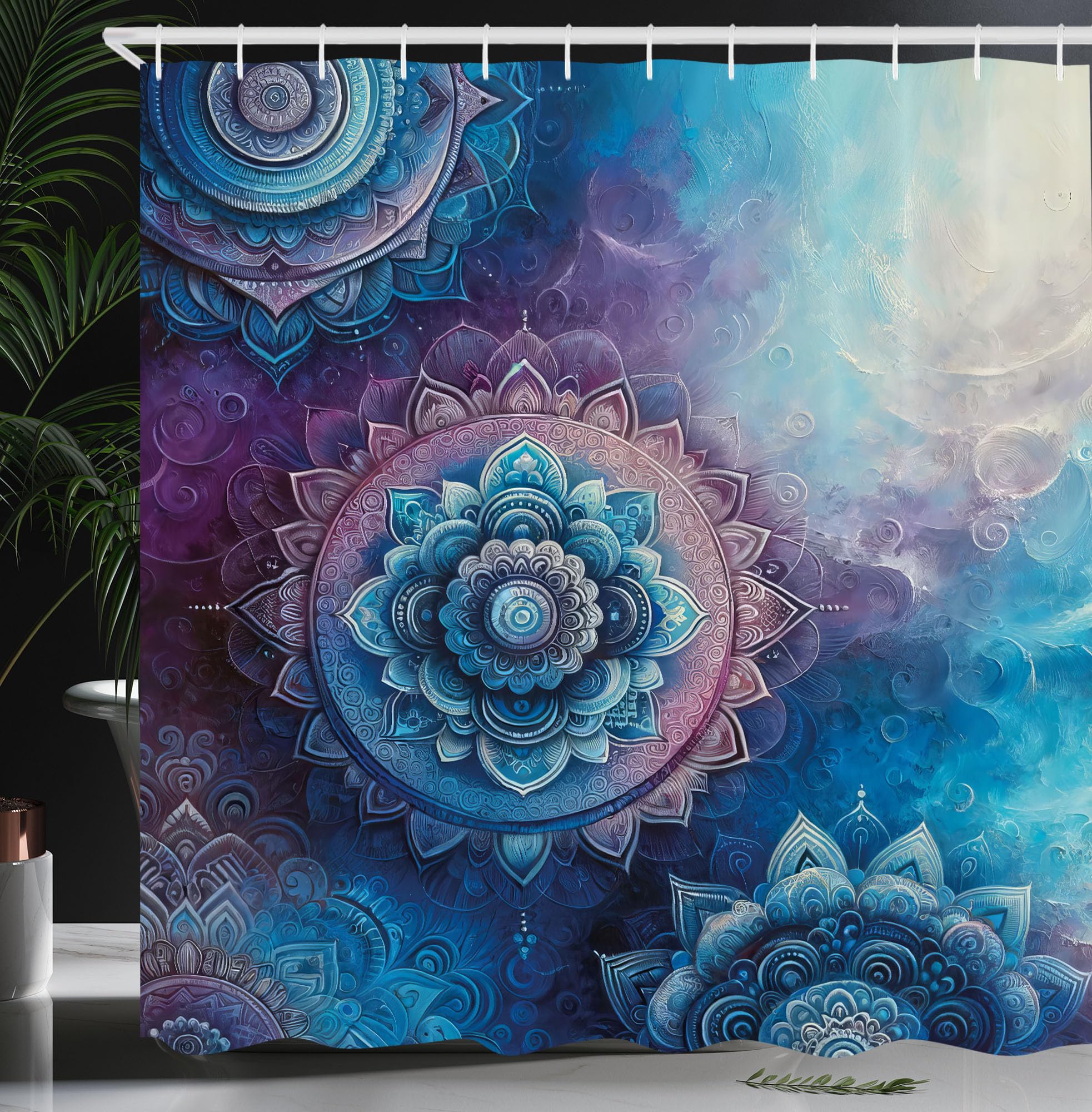 Ambesonne Purple Shower Curtain, Mystic Mandala Victoria Water Lilies Floating In Dark Magic Pond Print Art, Cloth Fabric Bathro