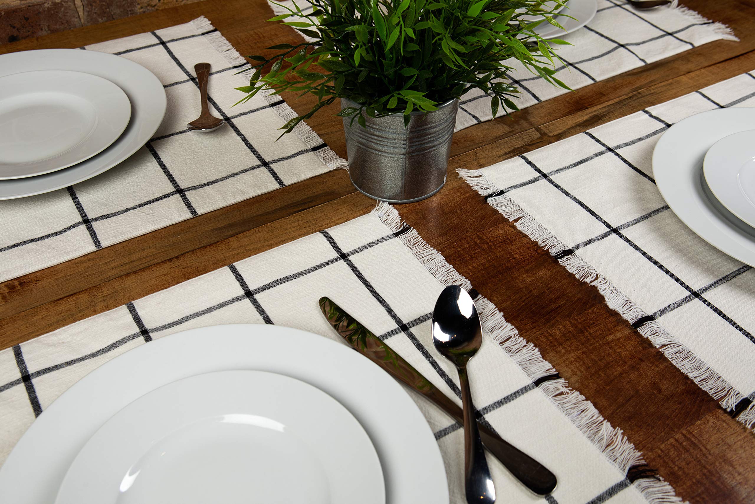 Placemats Set Of 4, Woven Cloth Placemat Set, 14X19 In, Cream Farmhouse Plaid Place Mats For Kitchen Or Dining Table, Washable C