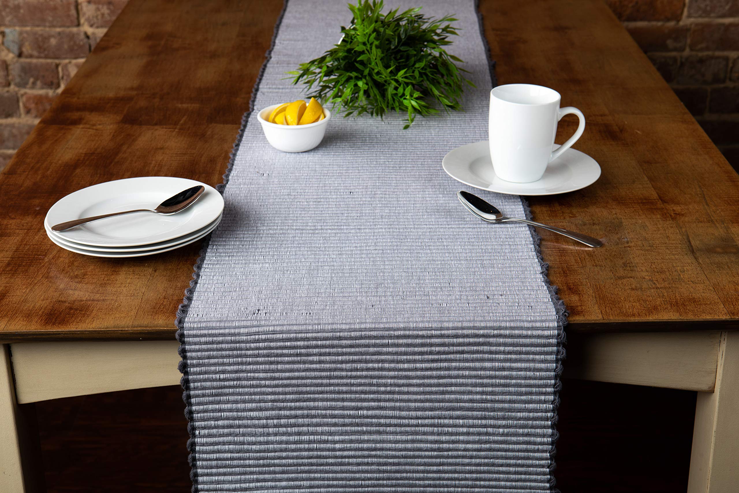 Sticky Toffee Table Runner Cotton Farmhouse Boho 14 in x 72 in  Table D?cor for Kitchen or Dining  Gray Cloth Woven Ribbed Table Runners  Oeko-Tex Cotton