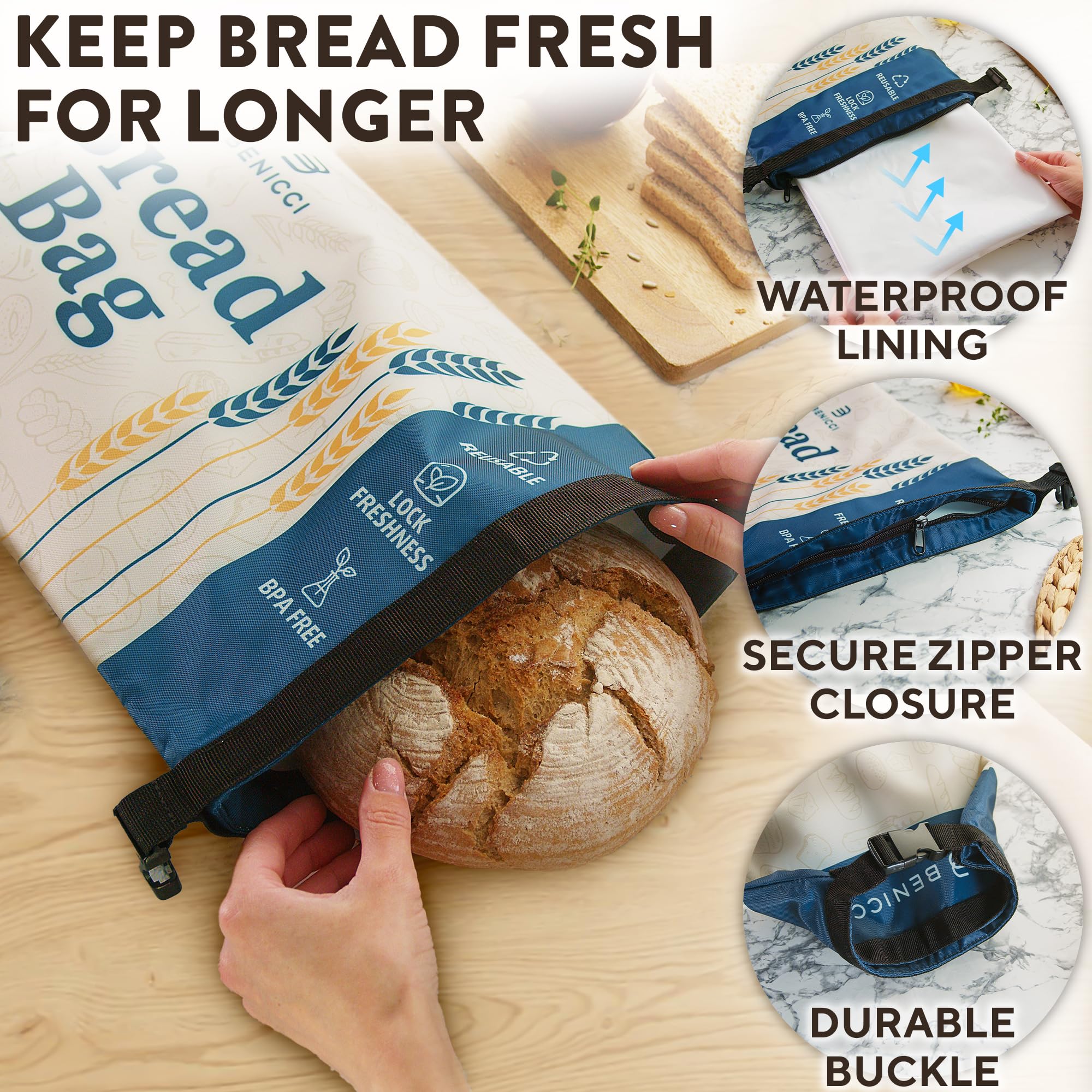 2 Pack Reusable Bread Bags - Perfect To Store Homemade Sourdough Loaf Bread - Special Double-Lock For Longer Freshness - Extra L