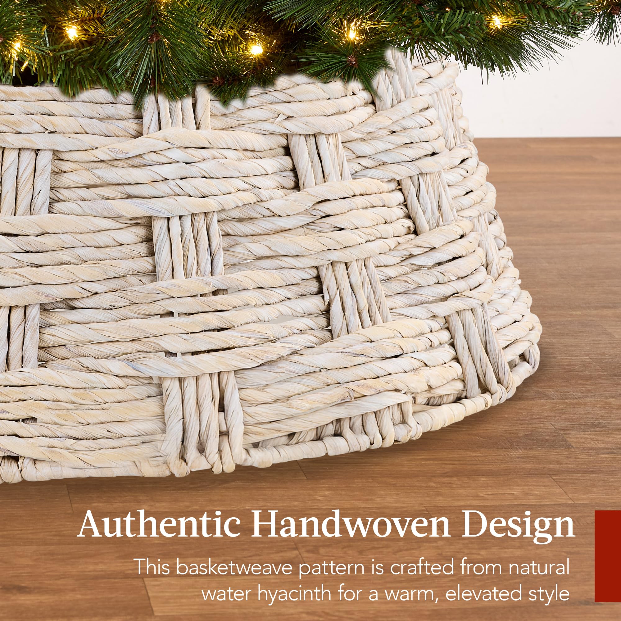 Best Choice Products 24in Christmas Tree Collar, Woven Hyacinth 3-Piece Holiday Rattan Tree Skirt Accessory for Home w/Cord Cut-