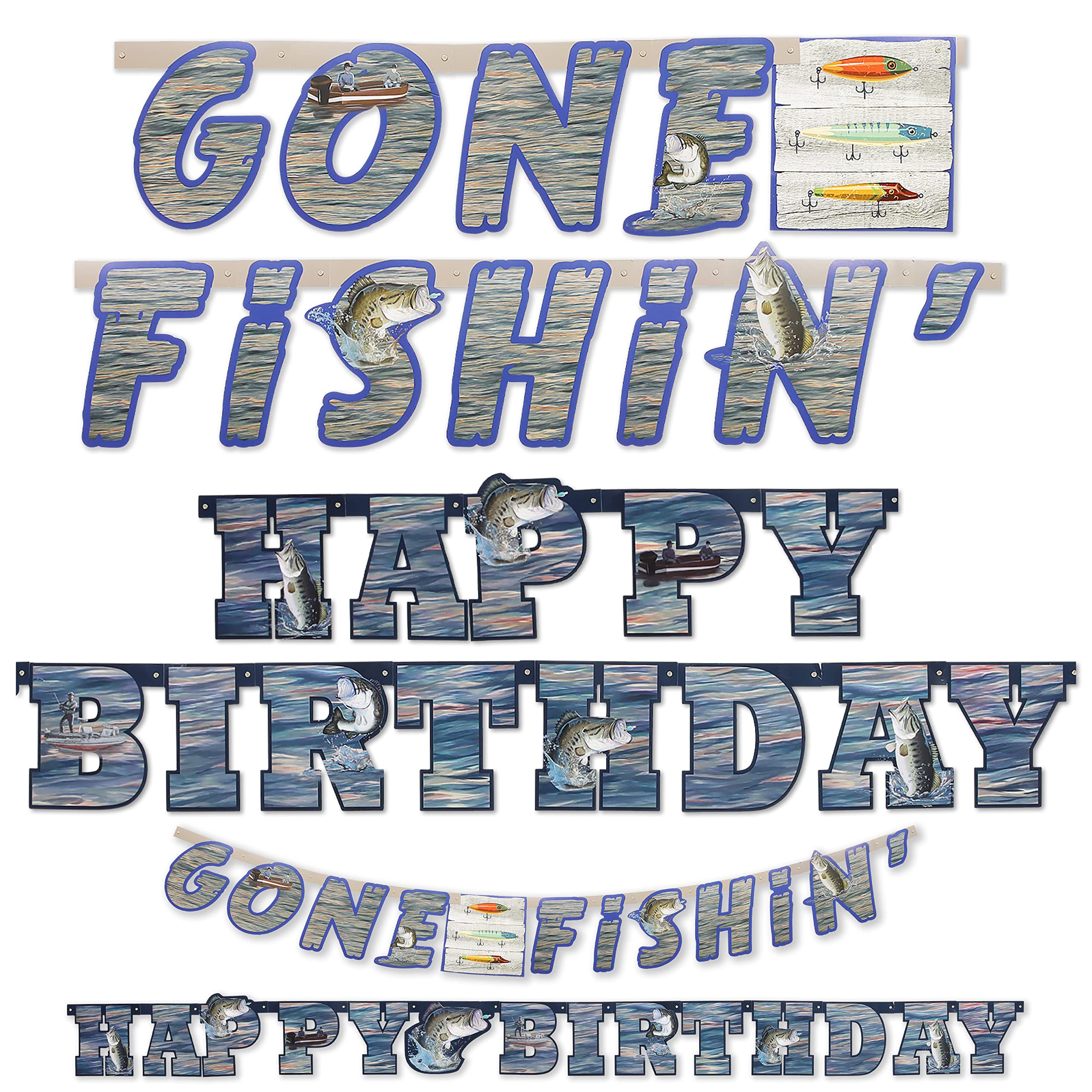 Gone Fishin & Birthday Banners Bundle! Includes 1 Gone Fishin Banner & 1 Happy Birthday Banner. Celebrate Your Fanatic Fisherman