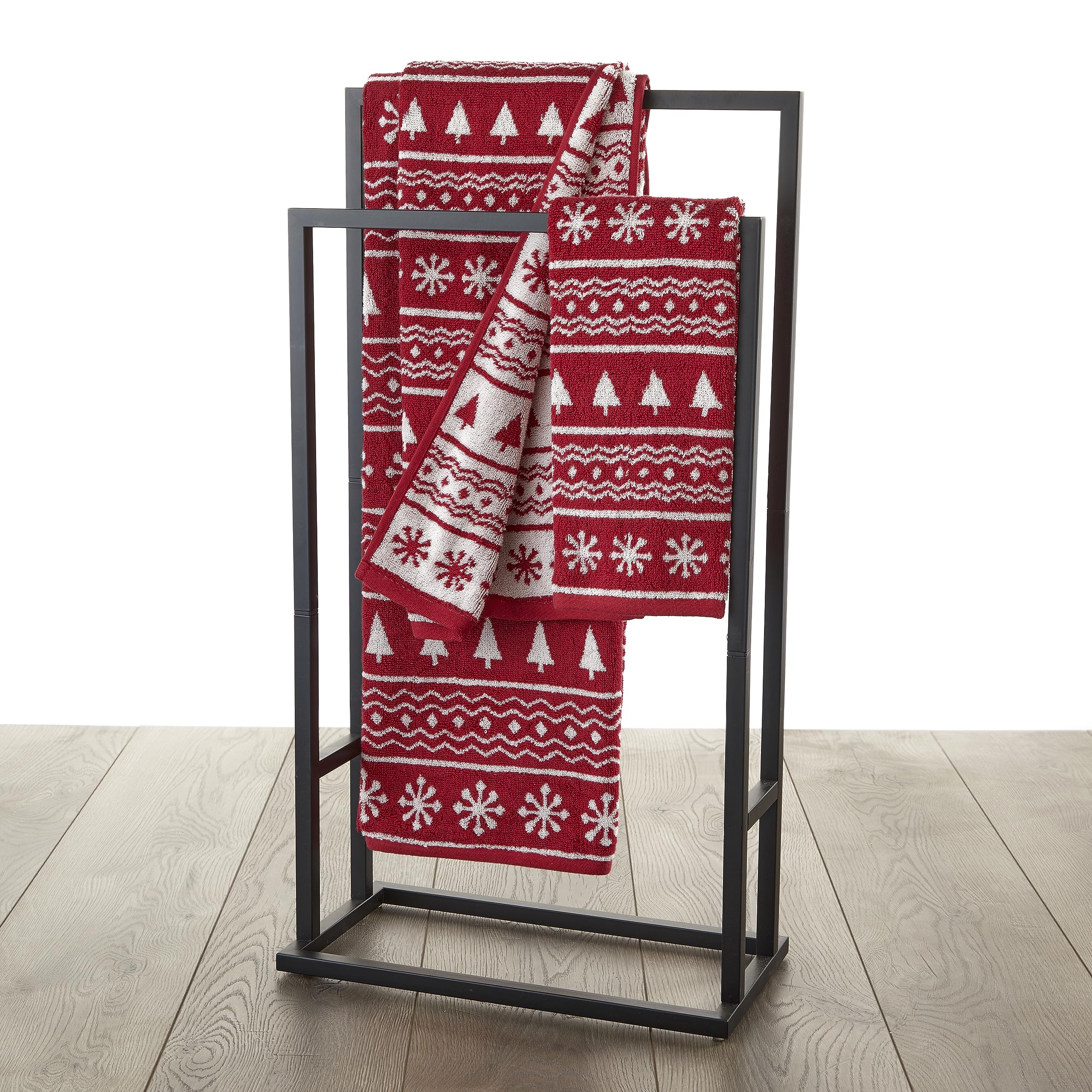Skl Home Winter/Christmas Fair Isle Hand Towel 2Pc Set For Bath/Kitchen/Bar & Gift, Red