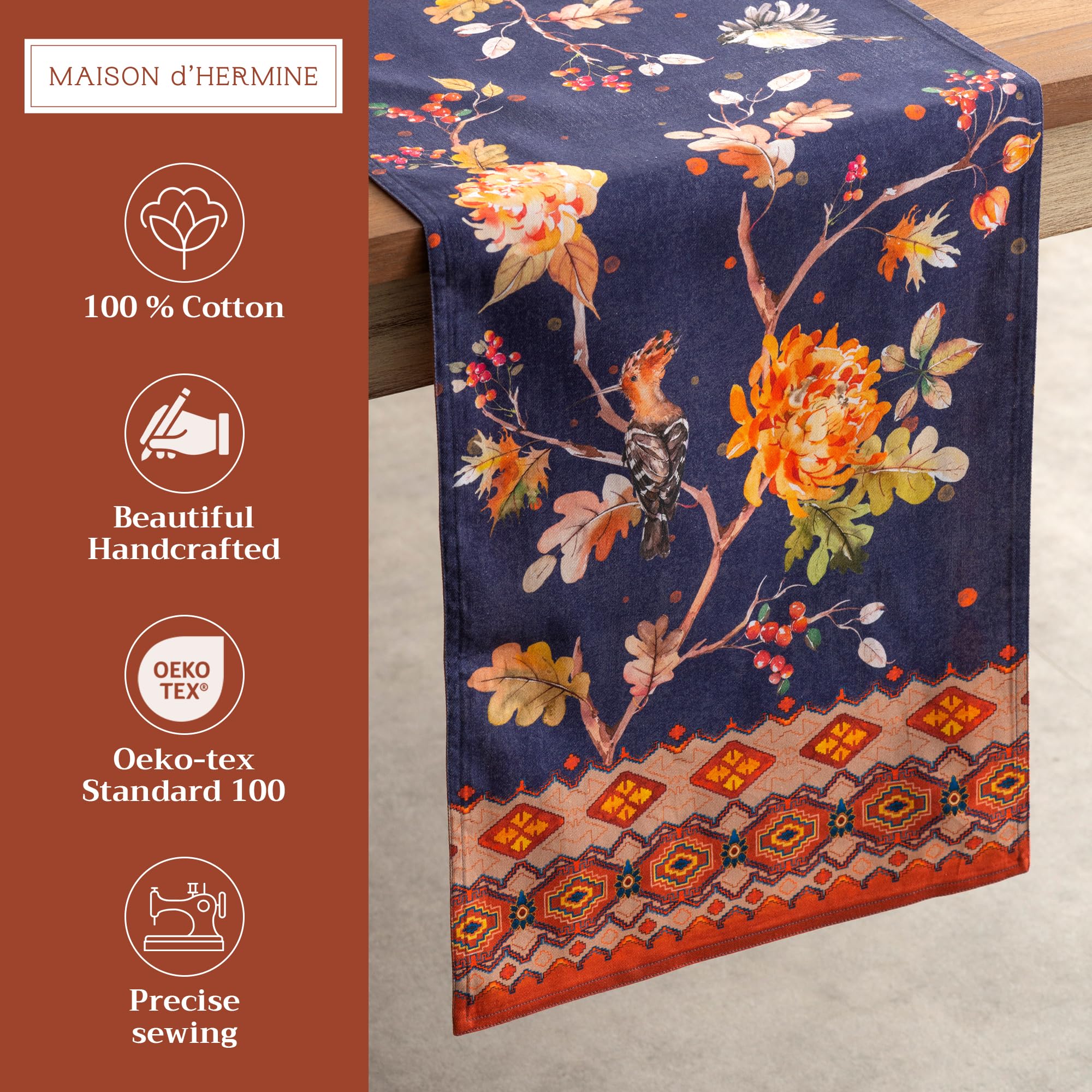Maison D Hermine Kelim - Infinity 100 Cotton Table Runner Farmhouse Tabletop Cover For Home Kitchen Dining Dacor Parties Family