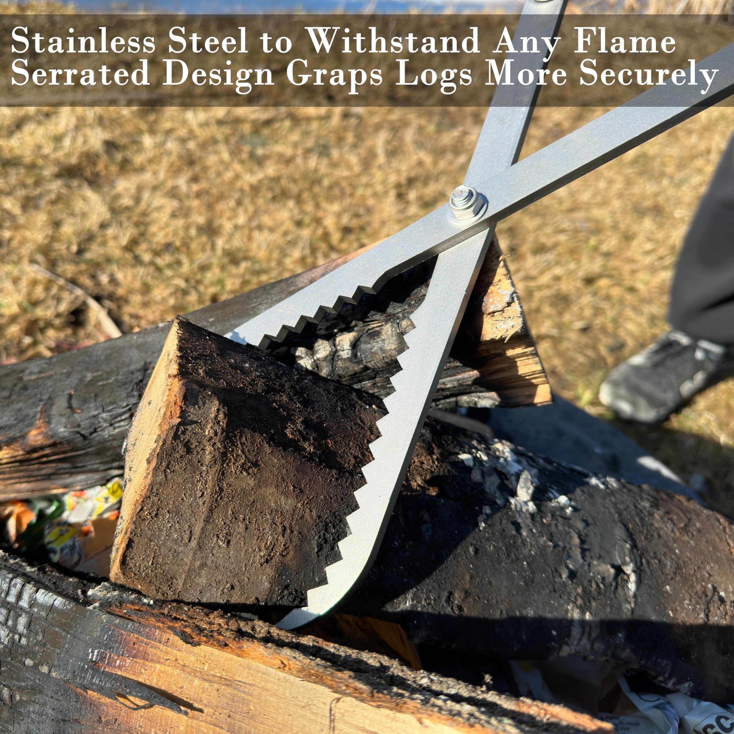 Fire Tongs Stainless Steel, 42In Heavy Duty Accordion Style Firewood Tongs Log Grabber For Fire Pit, Fireplace Campfire Bonfire,