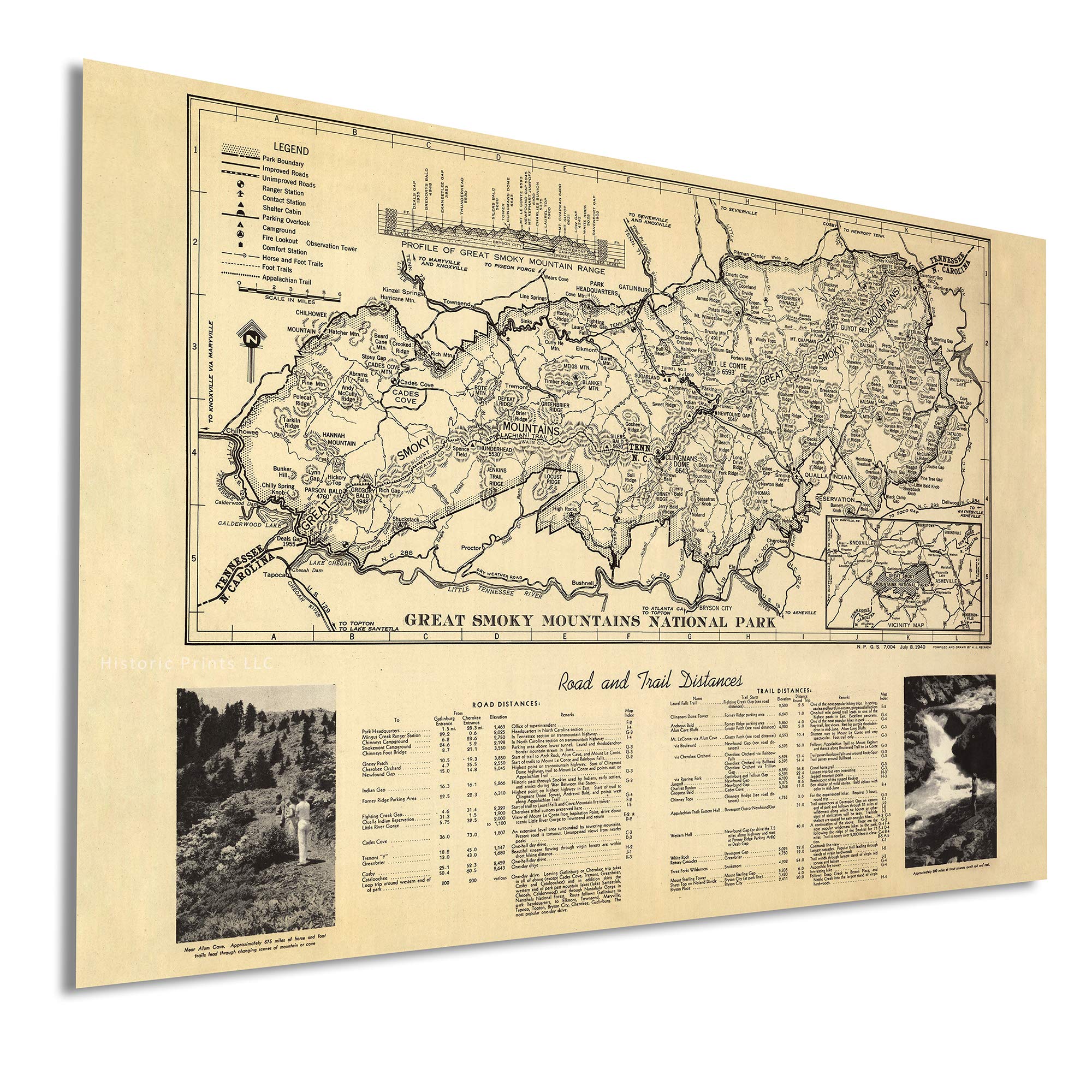 Historix Vintage 1940 Great Smoky Mountains Map - 24 X 36 Inch Vintage Map Wall Art - Appalachian Trail Poster - Tennessee Poste