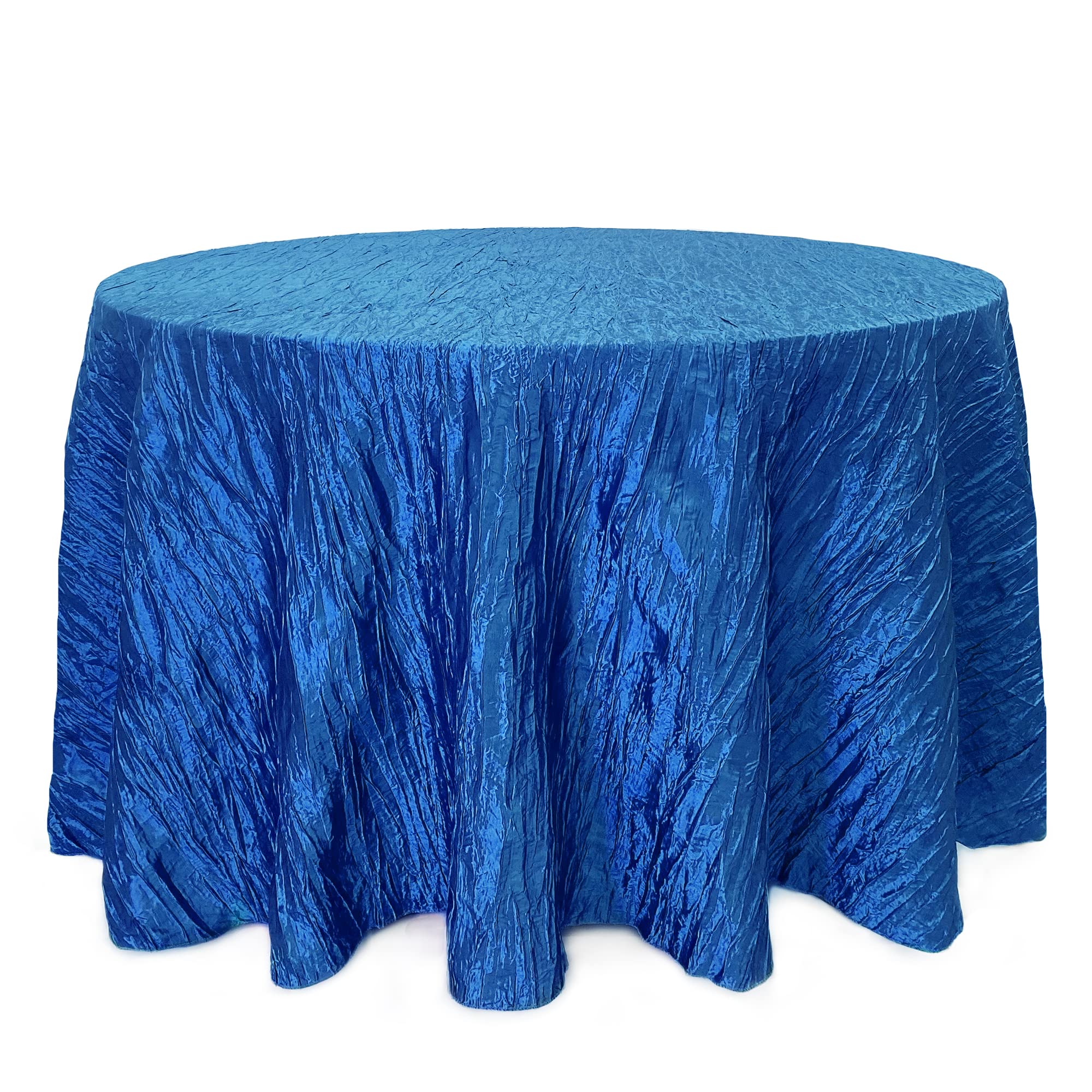 Your Chair Covers - 120 Inch Round Crinkle Taffeta Tablecloth - Royal Blue, Crushed Shiny Dining Table Cloth For Wedding Party B