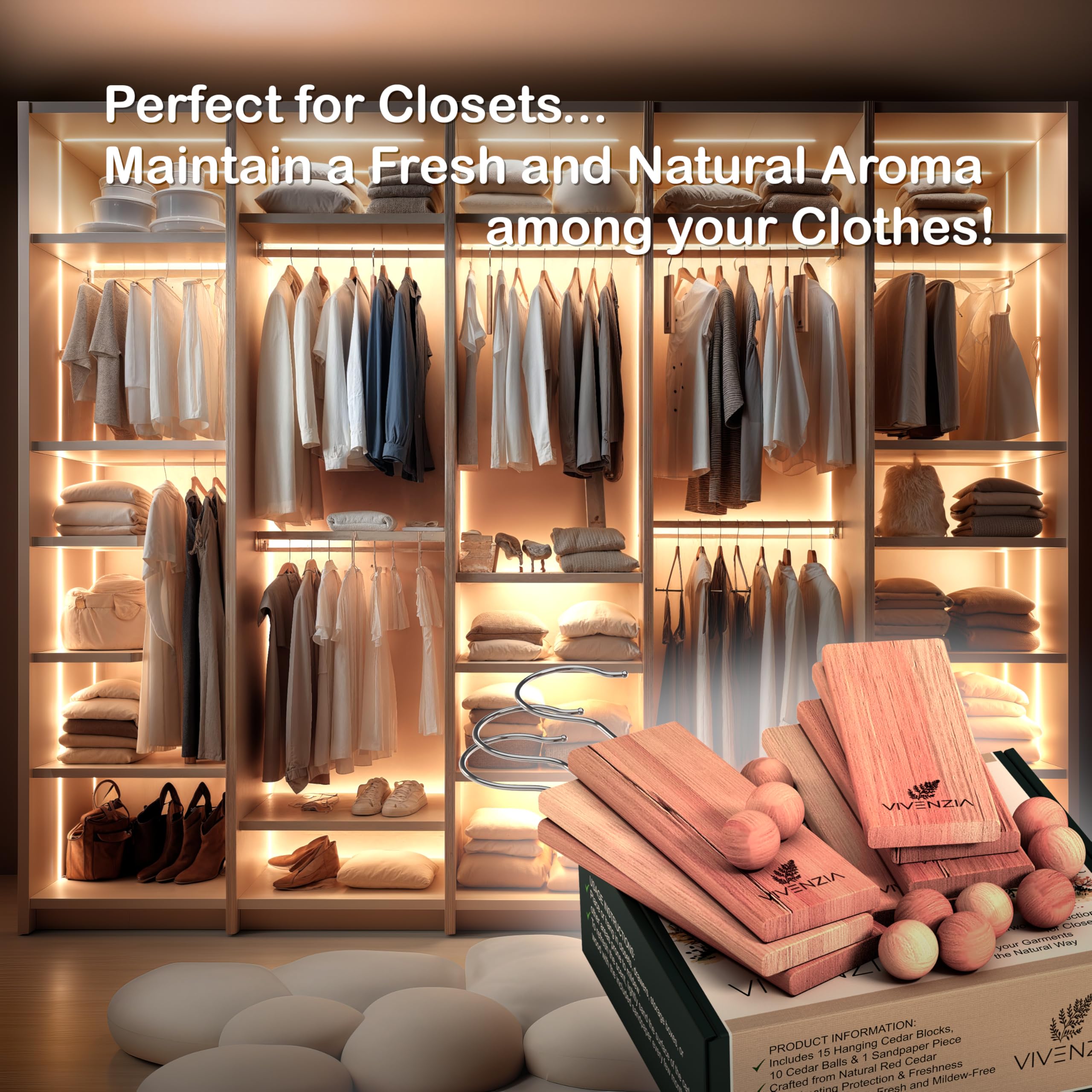 Vivenzia Cedar Blocks For Clothes Storage, Cedar Balls For Closets And Drawers -25 Pcs, Including 15 Hang-Ups And 10 Balls- Arom