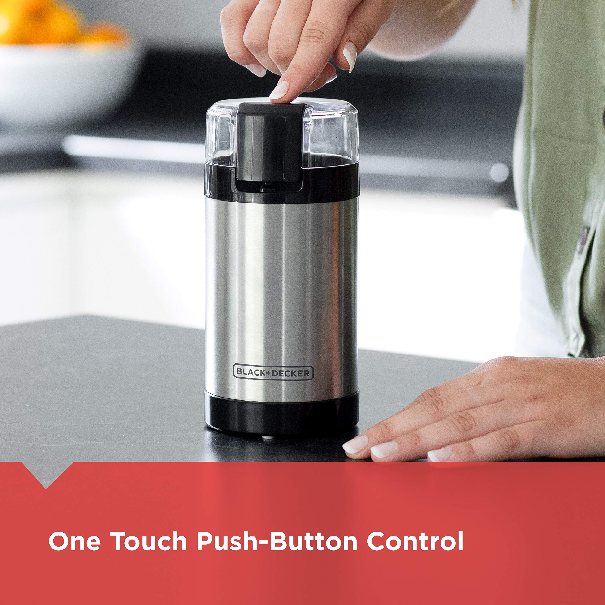 Black+Decker One Touch Coffee Grinder, 2/3 Cup Coffee Bean Capacity, Spice Grinder, One Touch Push-Button Control -150 Watts -St