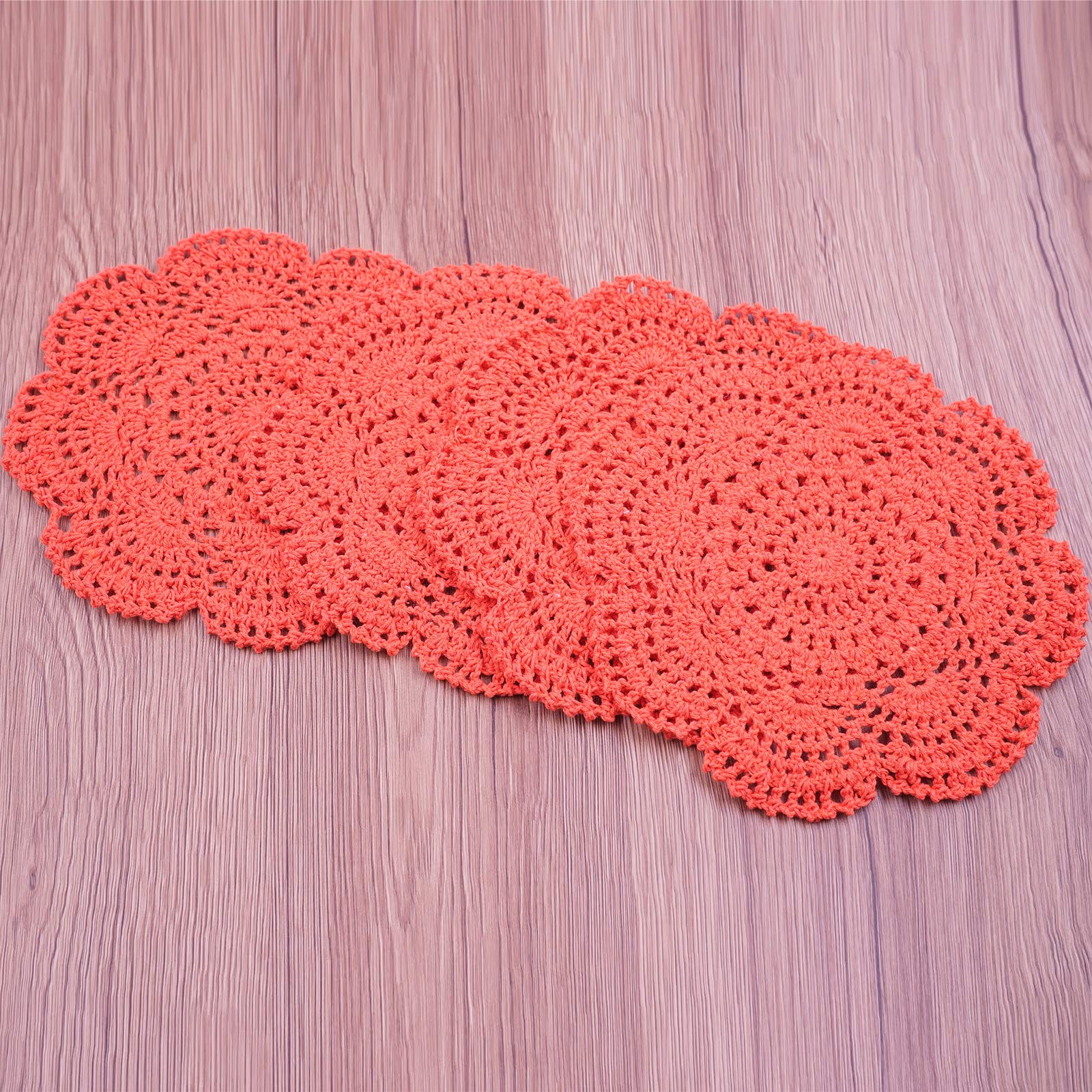 Phantomon 8 Inch Doilies Crochet Round Lace Doily Handmade Placemats 100% Cotton Crocheted Coasters, Pack Of 4 (Orange)