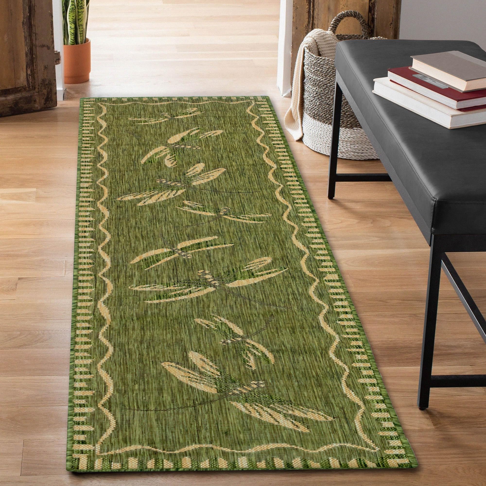 Liora Manne Carmel Low Profile Easy Care Indoor/Outdoor Woven Rug-Contemporary, Decorative, Botanical, Dragonfly Navy 111 x 76