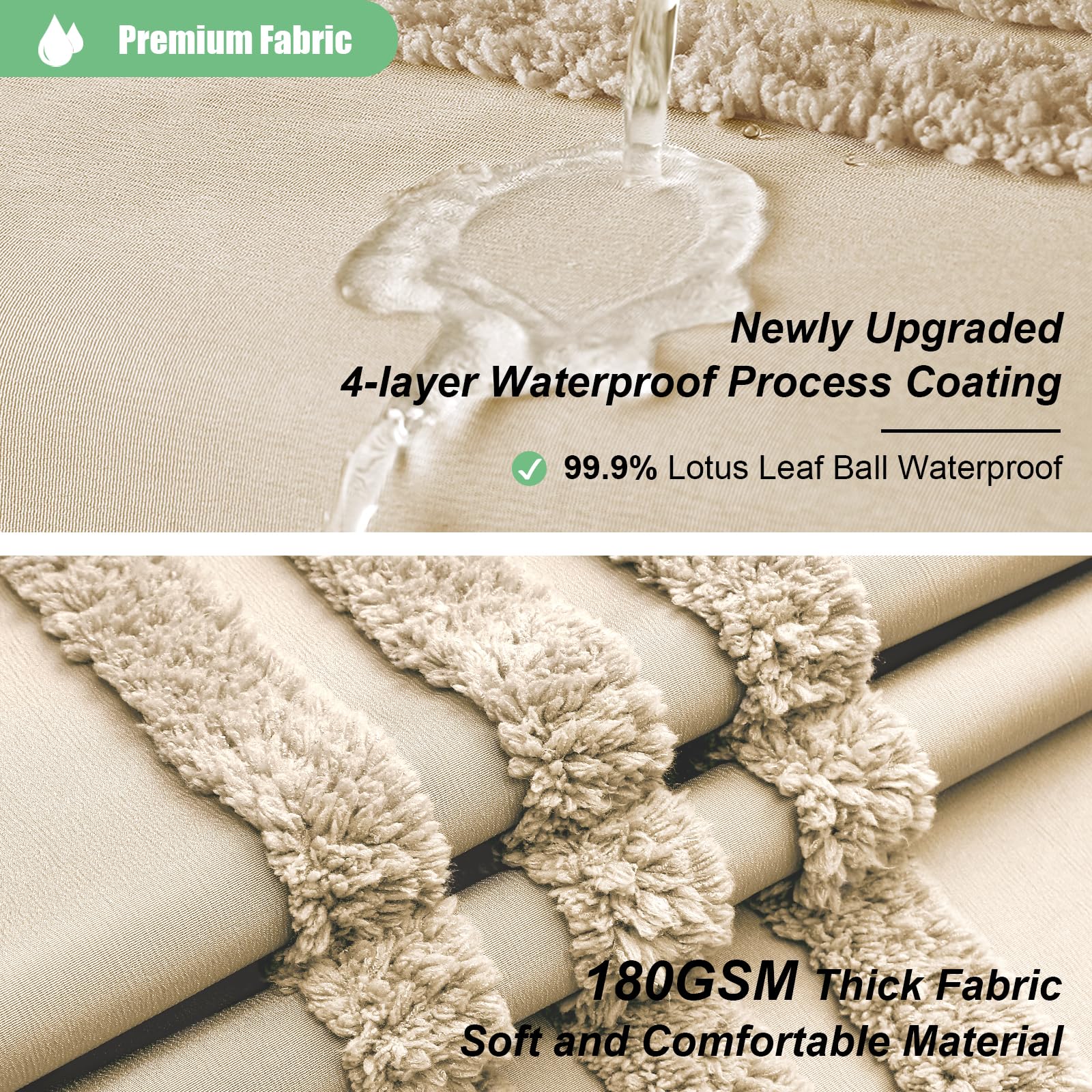 Dynamene Beige Fabric Shower Curtain, Tufted Chenille Striped Textured Cloth Shower Curtain For Bathroom, Modern Farmhouse Shabb