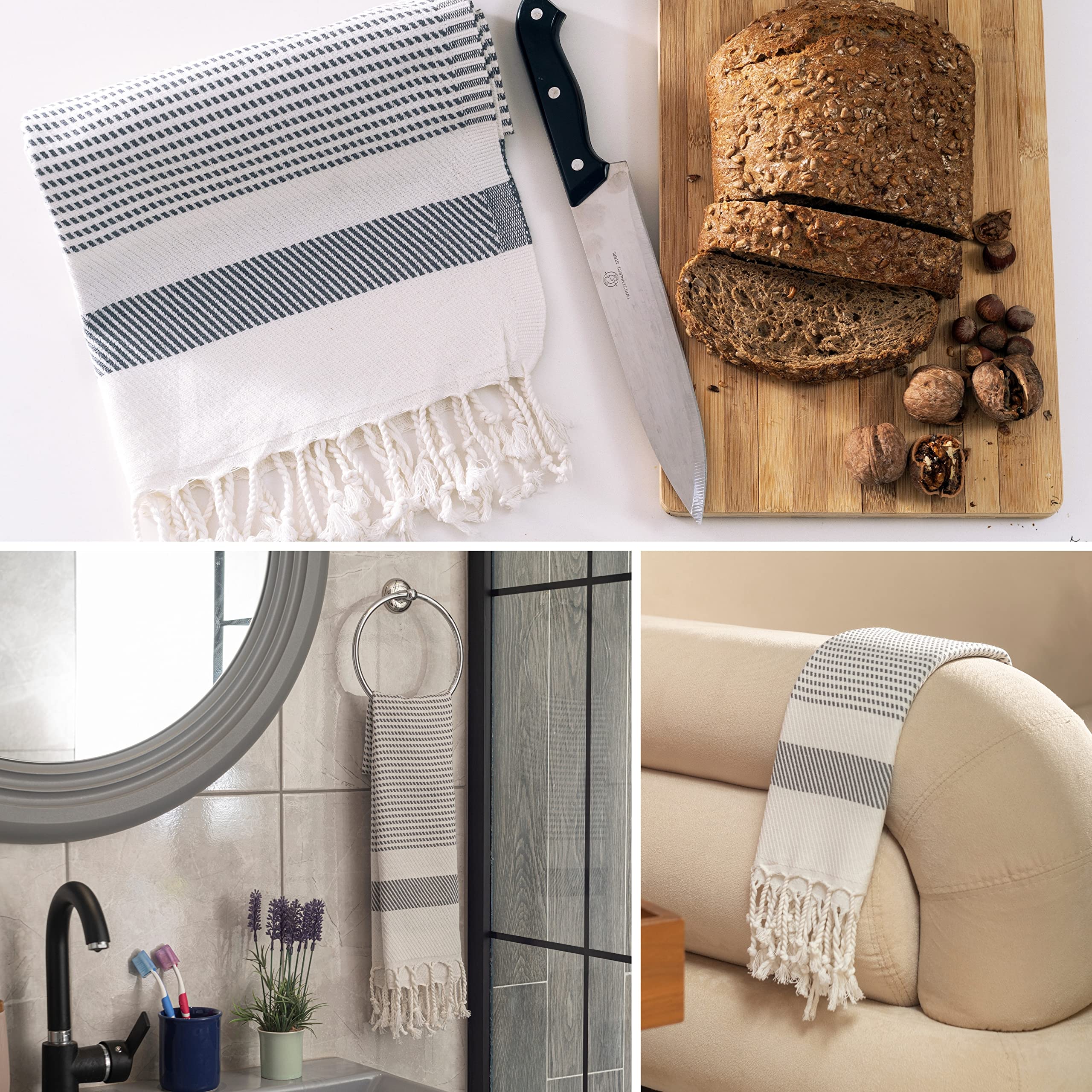 Ruvy Home Basics Turkish Hand Towels for Bathroom Set of 4 | 18''x40''  Cotton | Bathroom Hand Towels & Decorative Hand Towels for Bathroom  Kitchen Towels  Dishcloth  Tea  Yoga  Face  Gym - Light Grey
