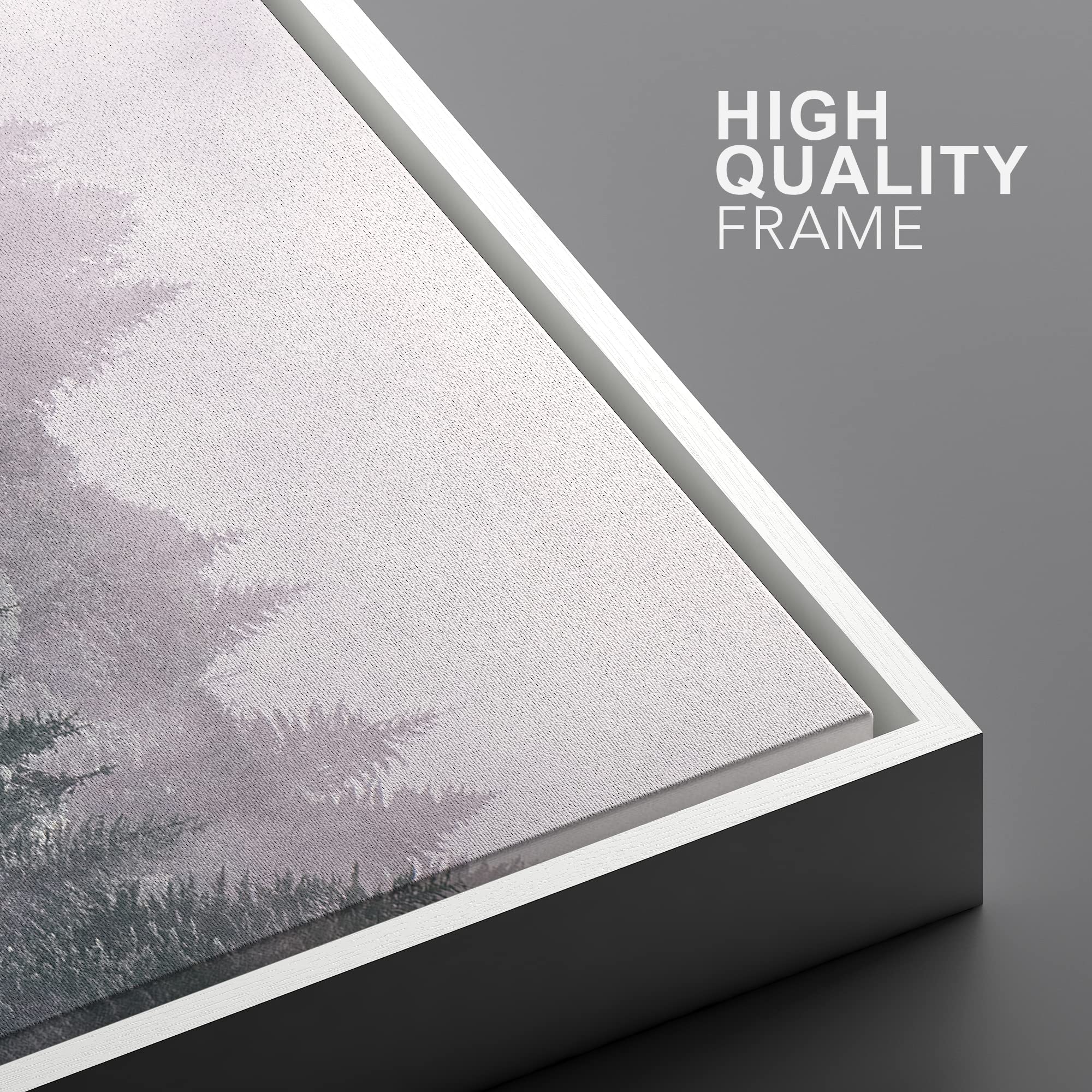 Ashbrook Framed Canvas Print Wall Art Mist Over Mountain Forest Pine Trees Nature Wilderness Photography Modern Rustic Scenic Mu