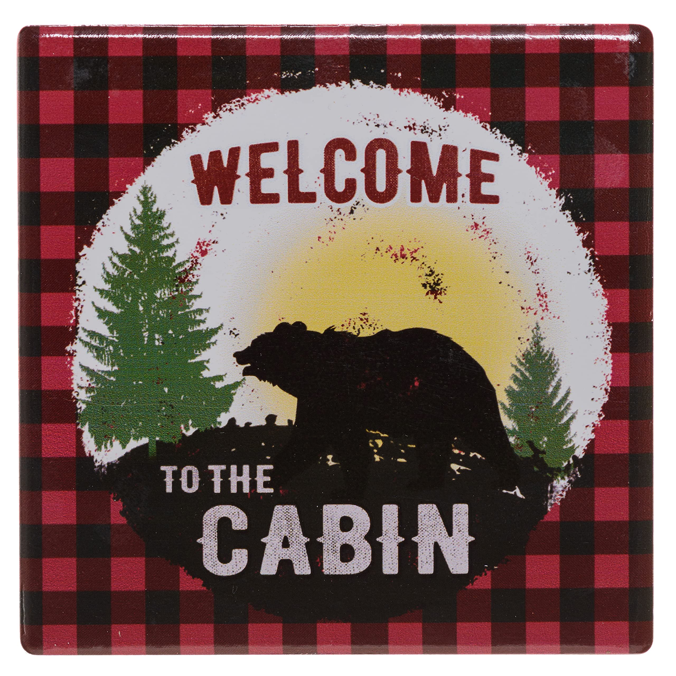 Pine Ridge Black Bear Buffalo Plaid Coasters For Drinks - Welcome To The Cabin And Dont Wake The Bear Design With Cork Pads Coas
