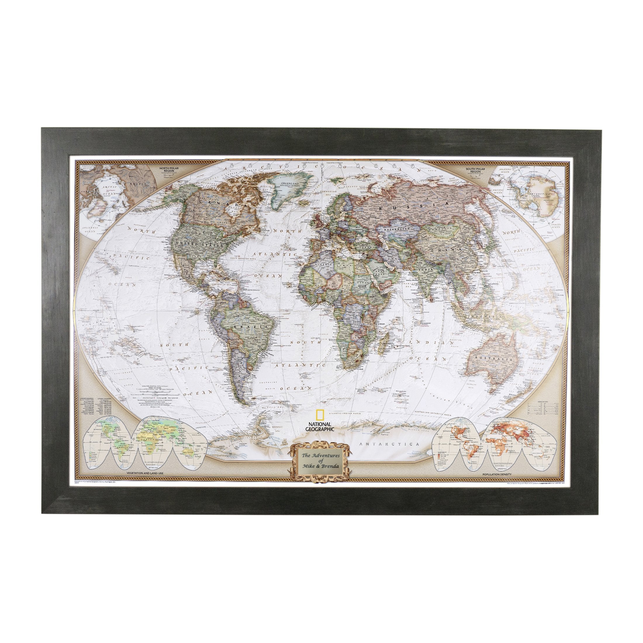 Push Pin Travel Maps Personalized Executive World With Rustic Black Frame And Pins - 27.5 Inches X 39.5 Inches