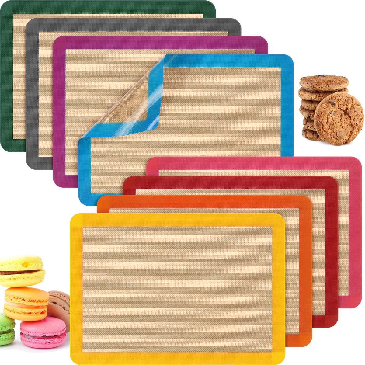 Nuanchu 8 Pieces Silicone Baking Mat Set Non-Stick Mats For Baking Half Sheet Silicone Mats Cookie Sheet Easy Clean Oven Baking