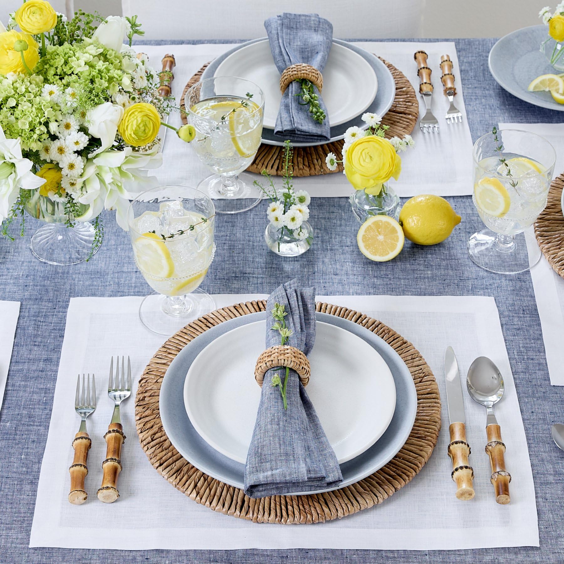 Solino Home Linen Placemats 19'' L X 14'' W Inch - 100% Pure Linen White Cloth Placemats Set Of 4 - Fete, Washable Fabric Place