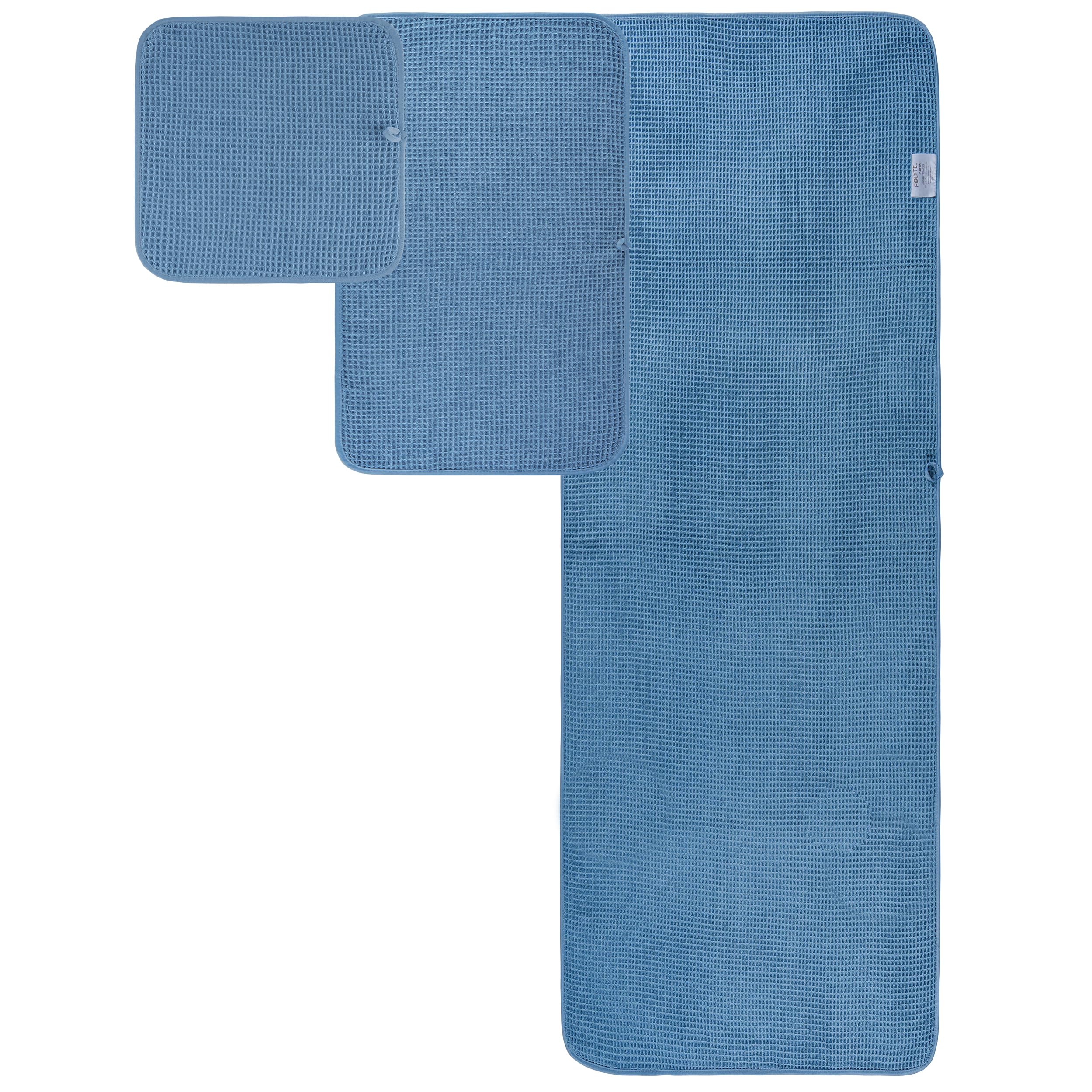 POLYTE Oversize  60 x 30 in.  Quick Dry Lint Free Microfiber Bath Towel Set  6 Piece (Blue  Waffle Weave)