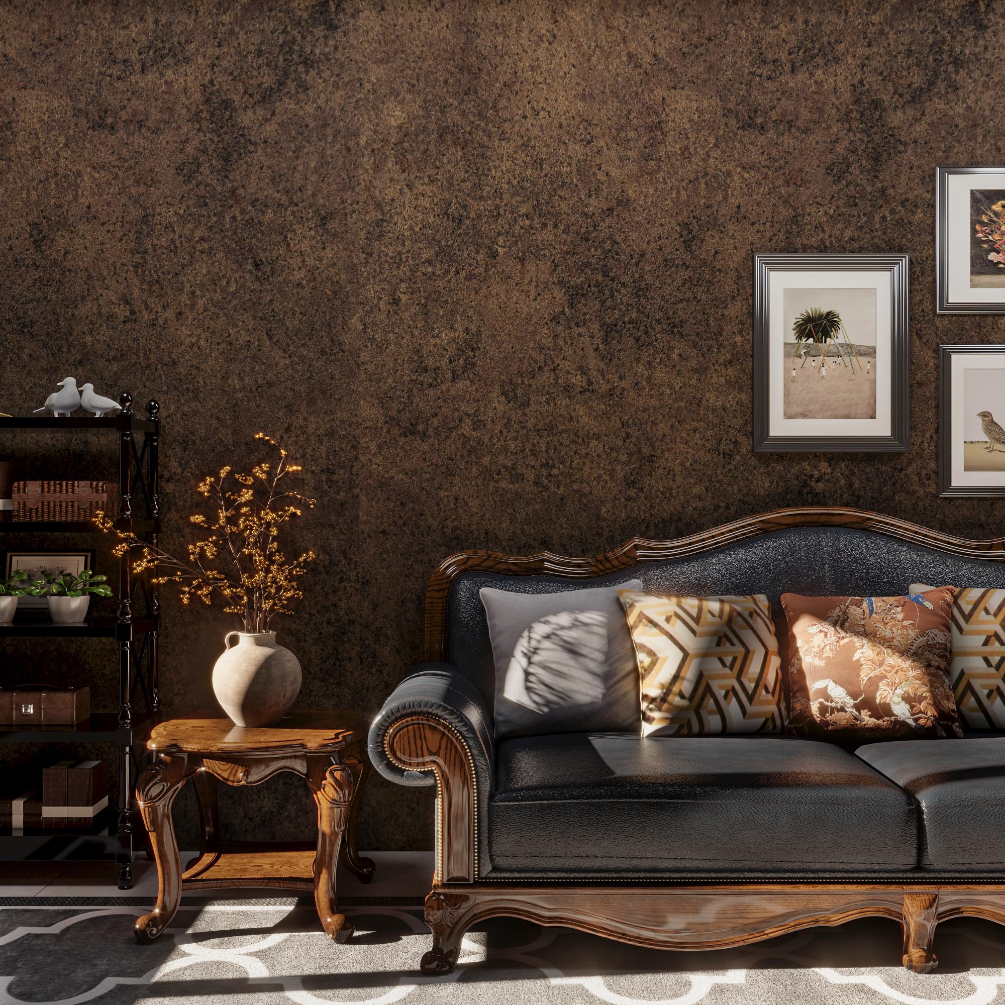 TOTIO 16x590inch Dark Brown Concrete Wallpaper Peel and Stick Vintage Metal Industrial Style Wall Sticker Air Guide Slot Design 
