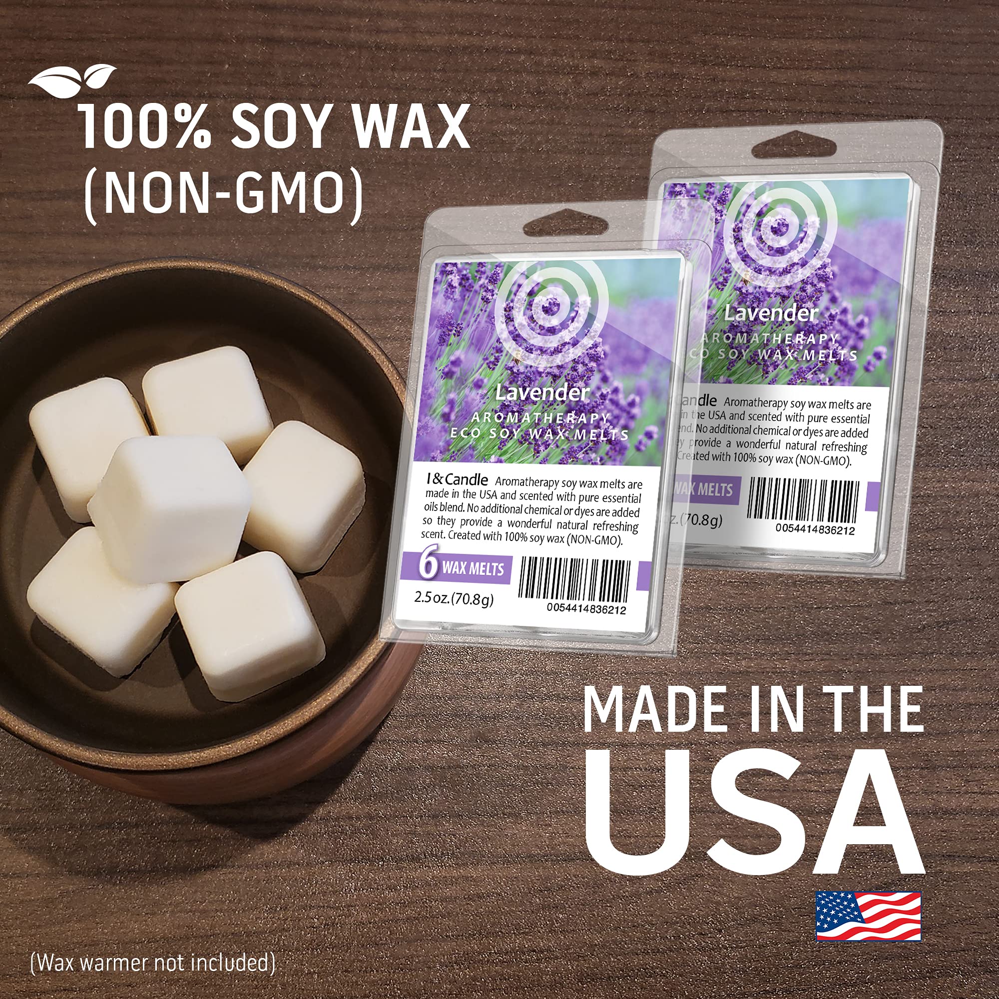 I & CANDLE, Aromatherapy Wax Melts. 100% Soy Wax (Non-GMO) - Lavender (2 Pack)