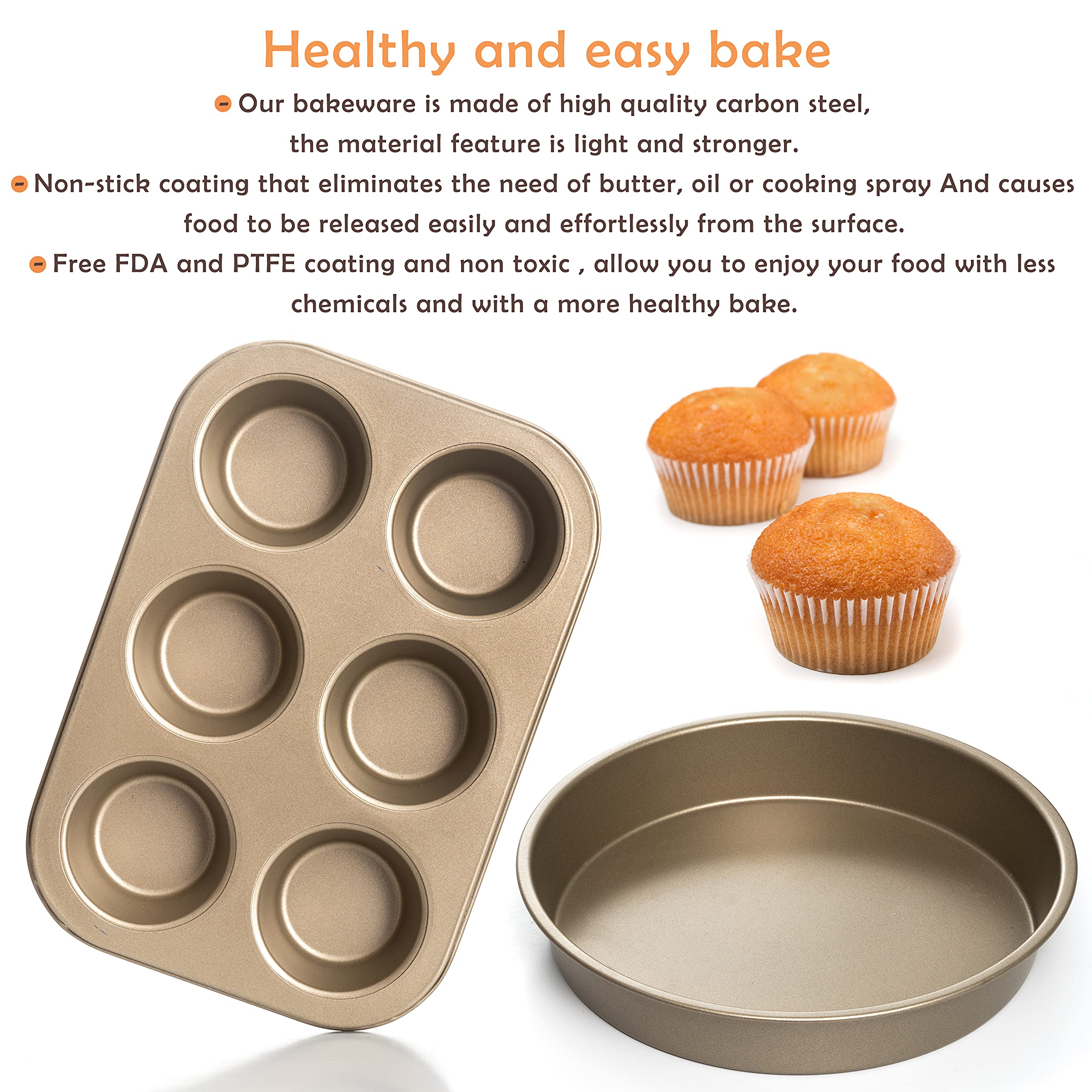 Moss & Stone 5 Piece Baking Pans Set, Carbon Steel Non-Stick Ptfe Coating Oven Safe Baking Sheet Set, Bakeware Set With Heat Red