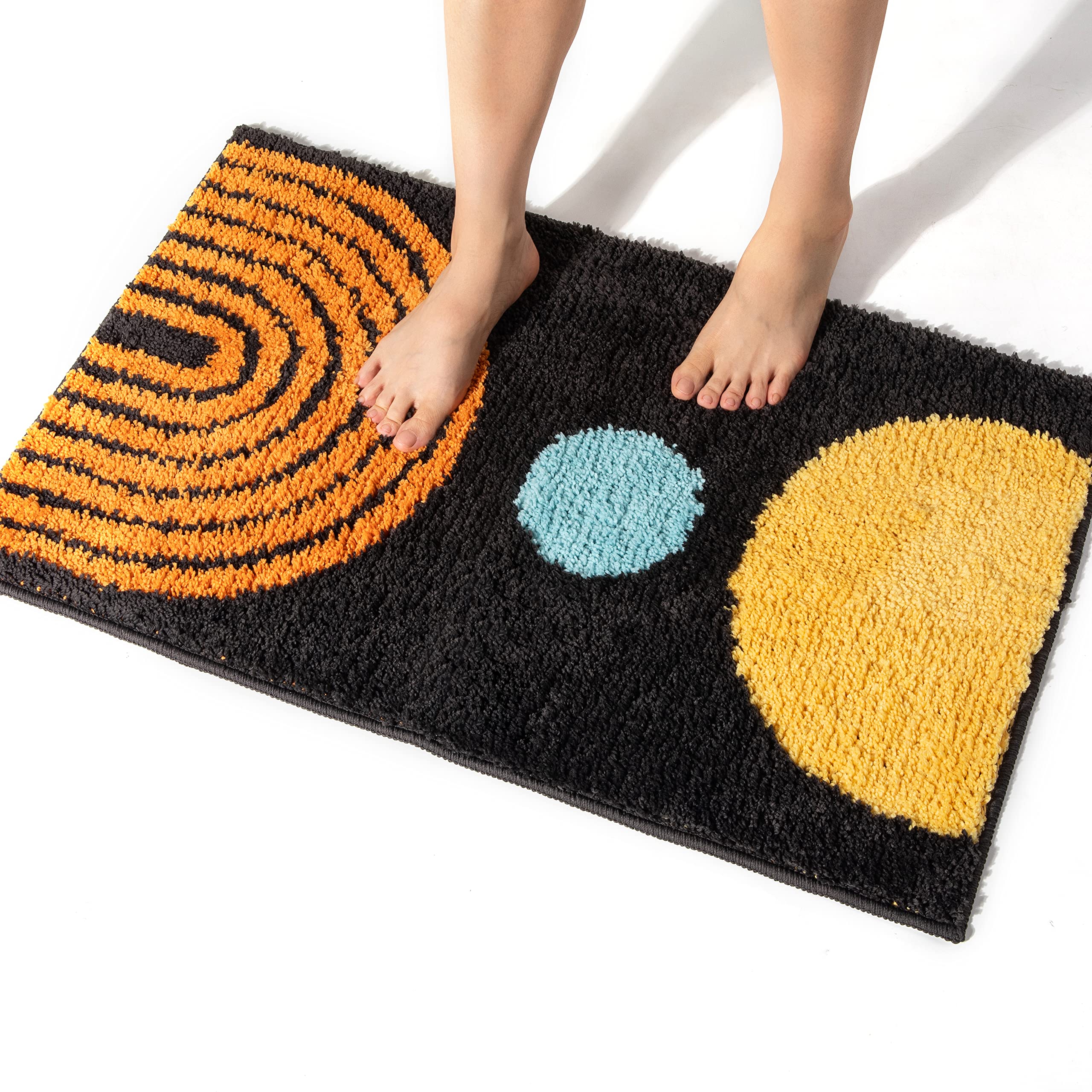 Dbjoy Boho Bathroom Rugs Non-Slip Abstract Bath Rugs Microfiber Cute Mat Black Washable For Tube/Washbasin/Toilet (Black-Moon, 2