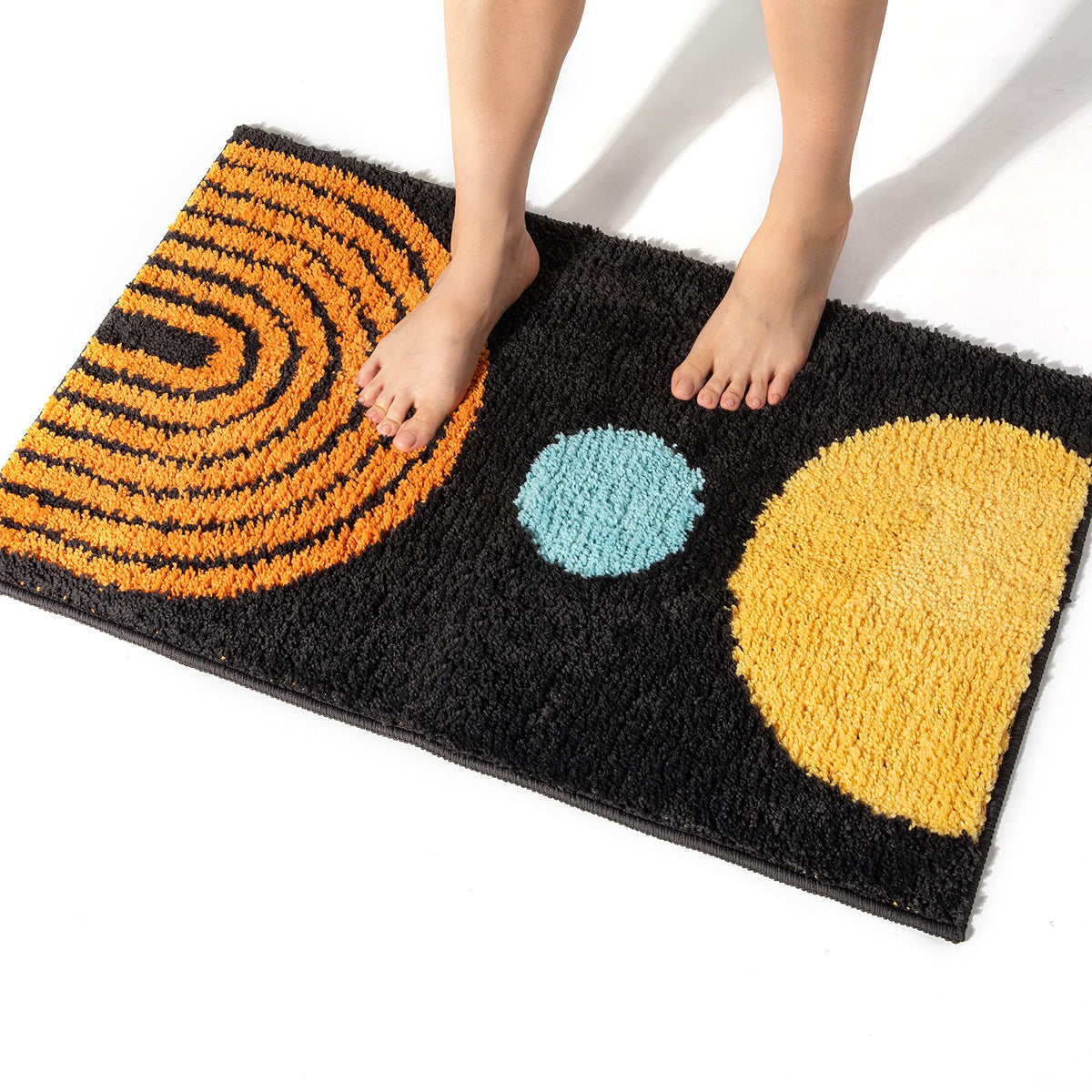Dbjoy Boho Bathroom Rugs Non-Slip Abstract Bath Rugs Microfiber Cute Mat Black Washable For Tube/Washbasin/Toilet (Black-Moon, 1