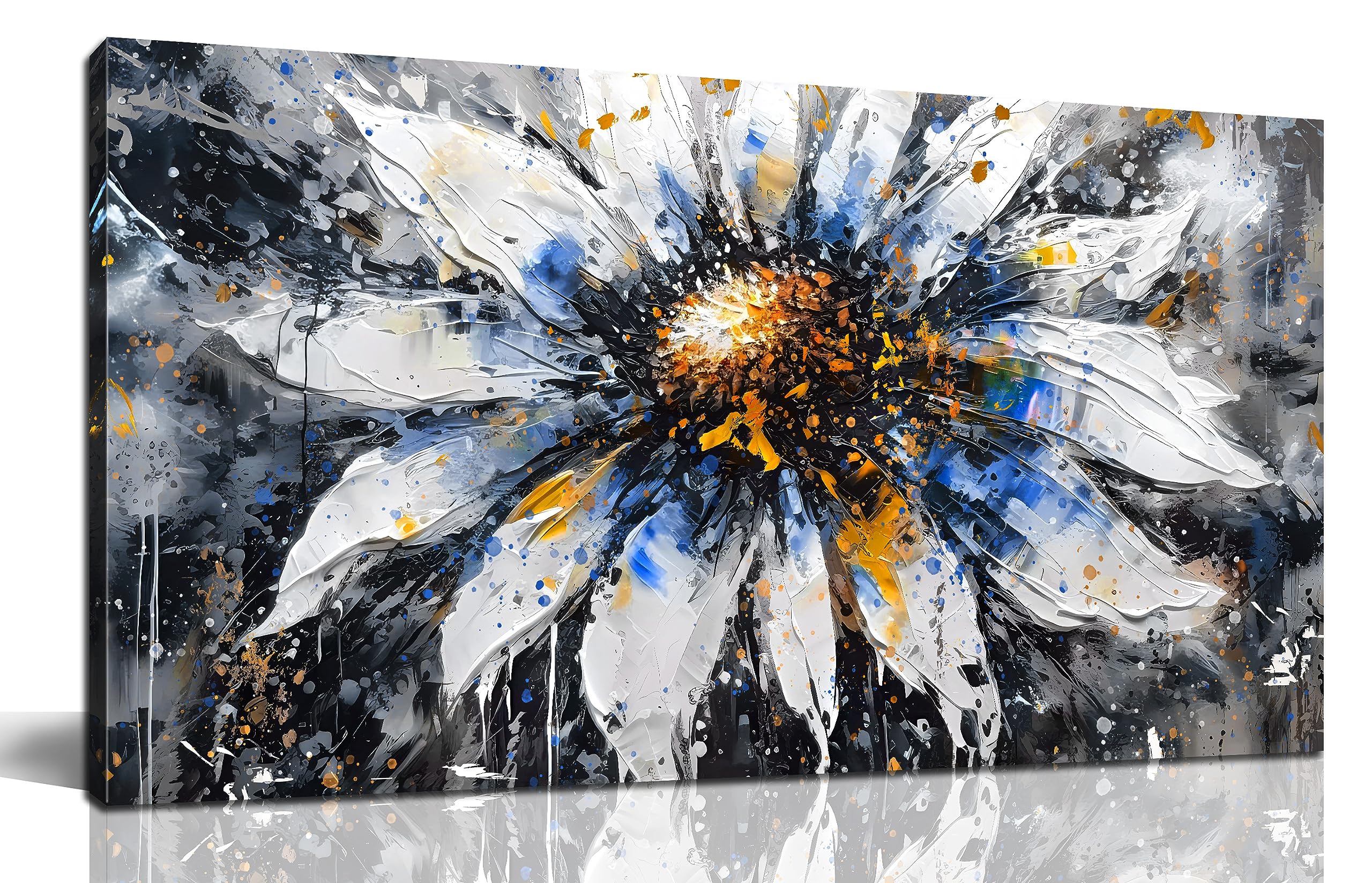 Kepgonegu Large Canvas Wall Art For Living Room Bedroom Large White Blue Flower Picture Gray Canvas Prints Home Decor Ready To H