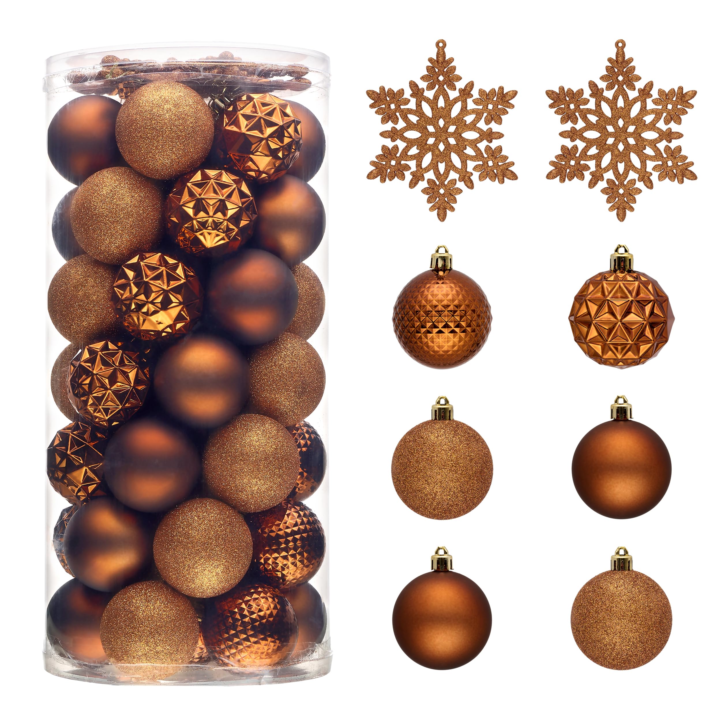 Valery Madelyn Christmas Tree Decorations Ornament Set, 50ct 2 Inches Bronze Copper Brown Shatterproof Christmas Ball Ornaments 