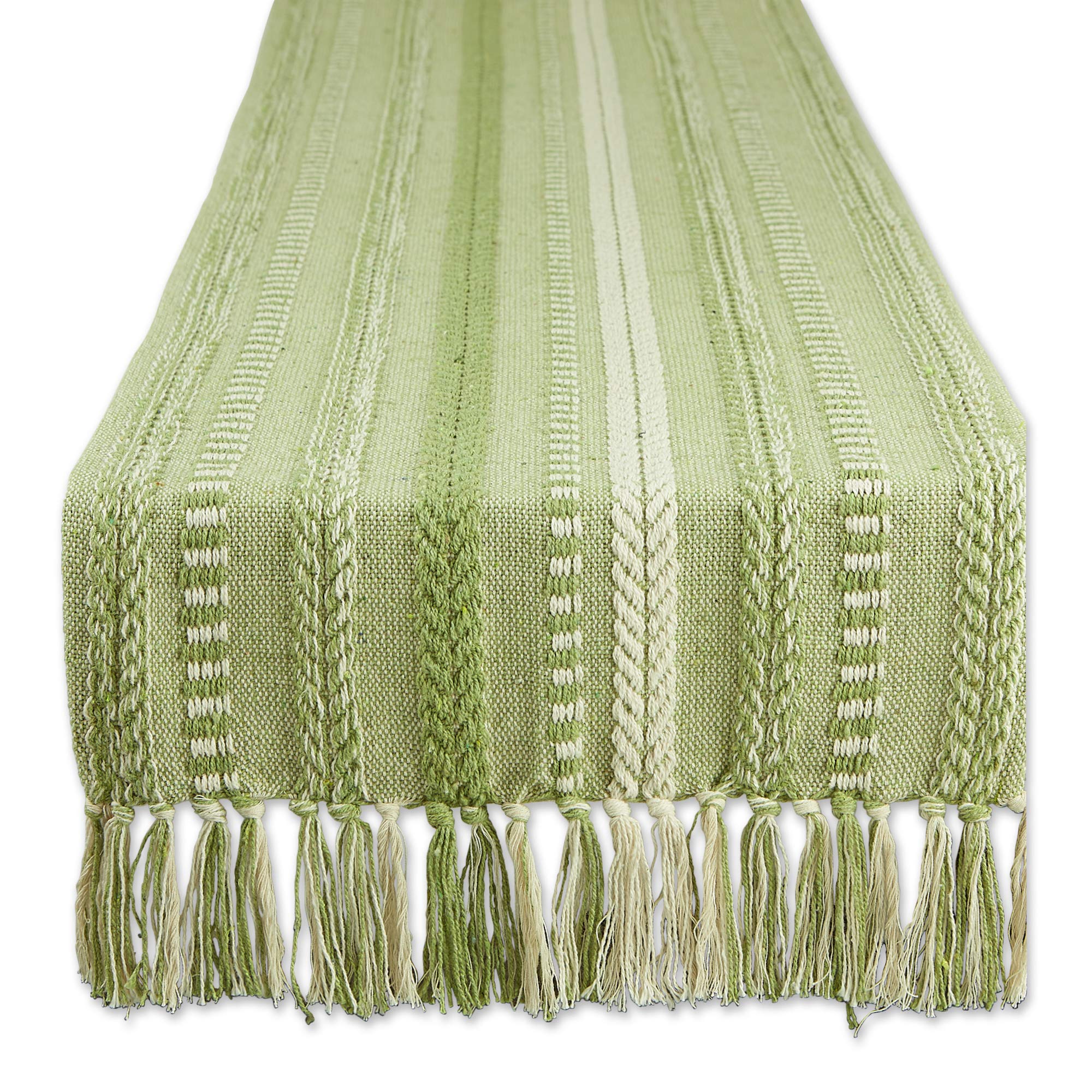 Dii Farmhouse Braided Stripe Table Runner Collection, 15X72 (15X77, Fringe Included), Antique Green