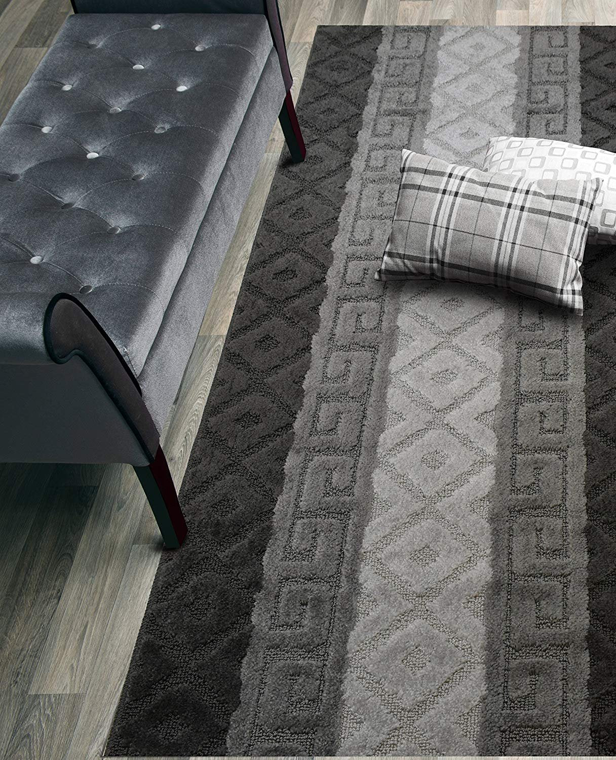 ORFA HOME Custom Size Hallway Runner Rug, Slip Resistant, 26 Inch Wide X Your Choice of Length, Meander Anthracite, 26 Inch X 31