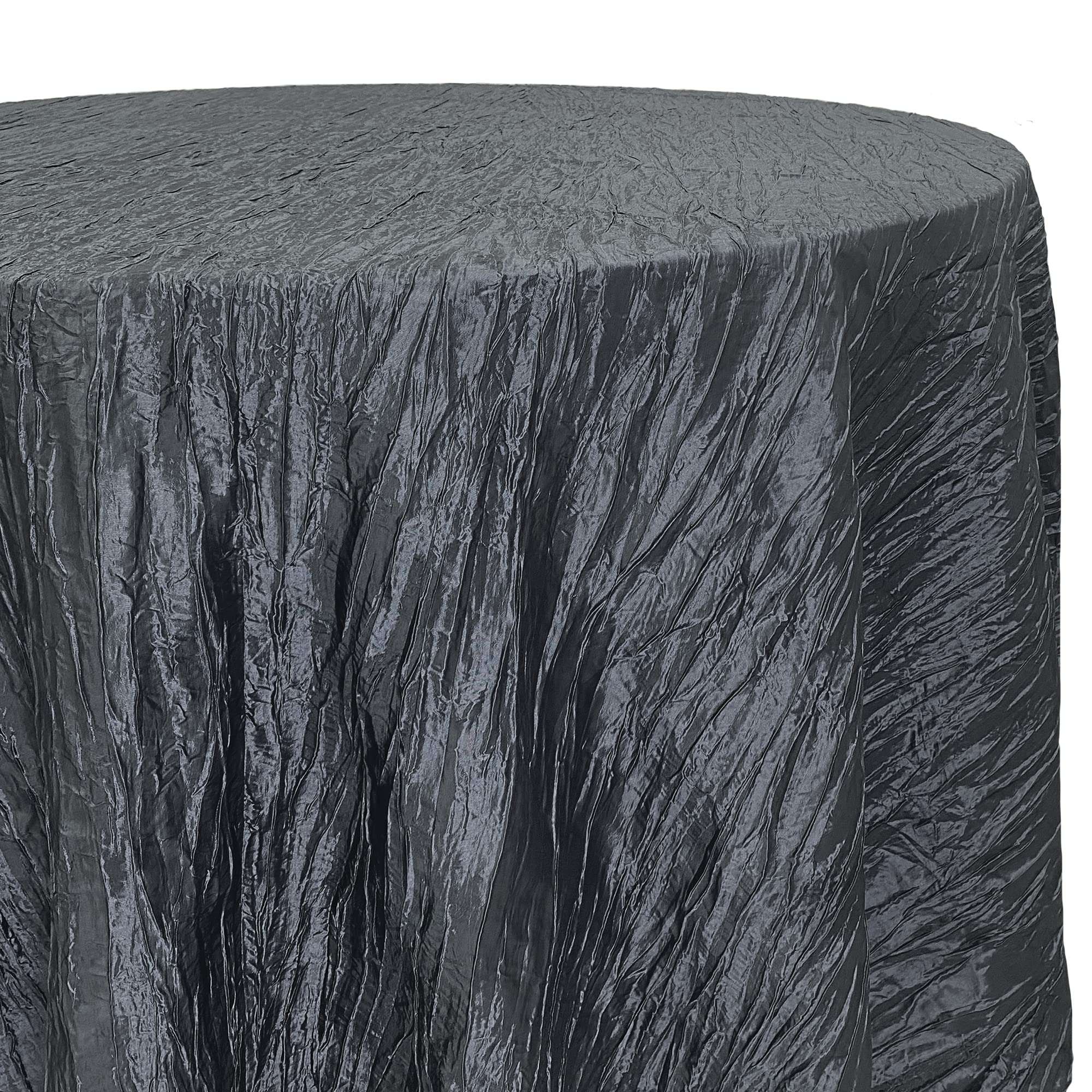 Your Chair Covers - 108 Inch Round Crinkle Taffeta Tablecloth - Black  Crushed Shiny Dining Table Cloth for Wedding Party Birthday Baby Bridal Shower