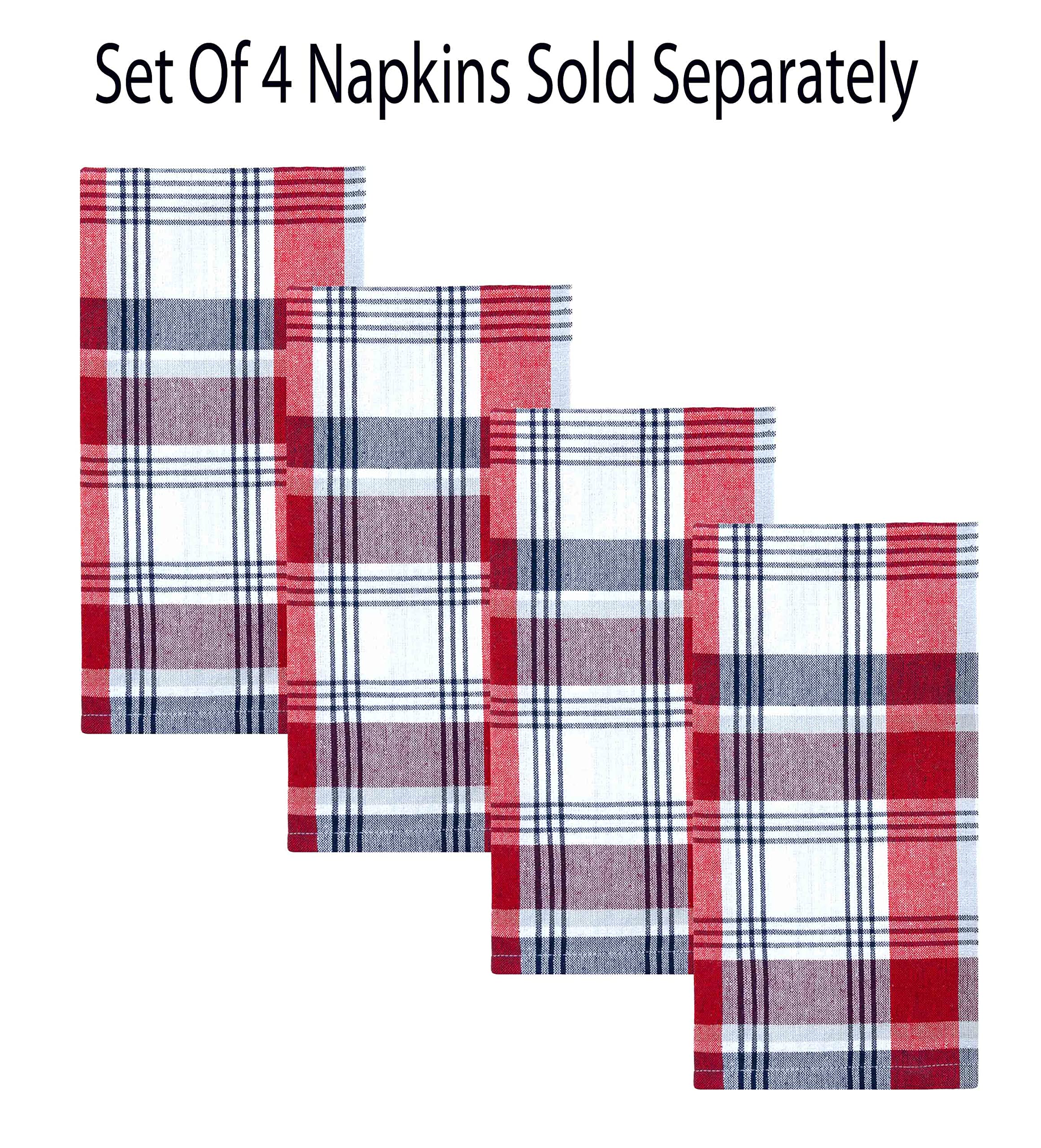 Home Bargains Plus Americana Square Fabric Napkins, Set Of 4 Napkins, Patriotic Celebration, Red White And Blue Plaid Fabric Nap