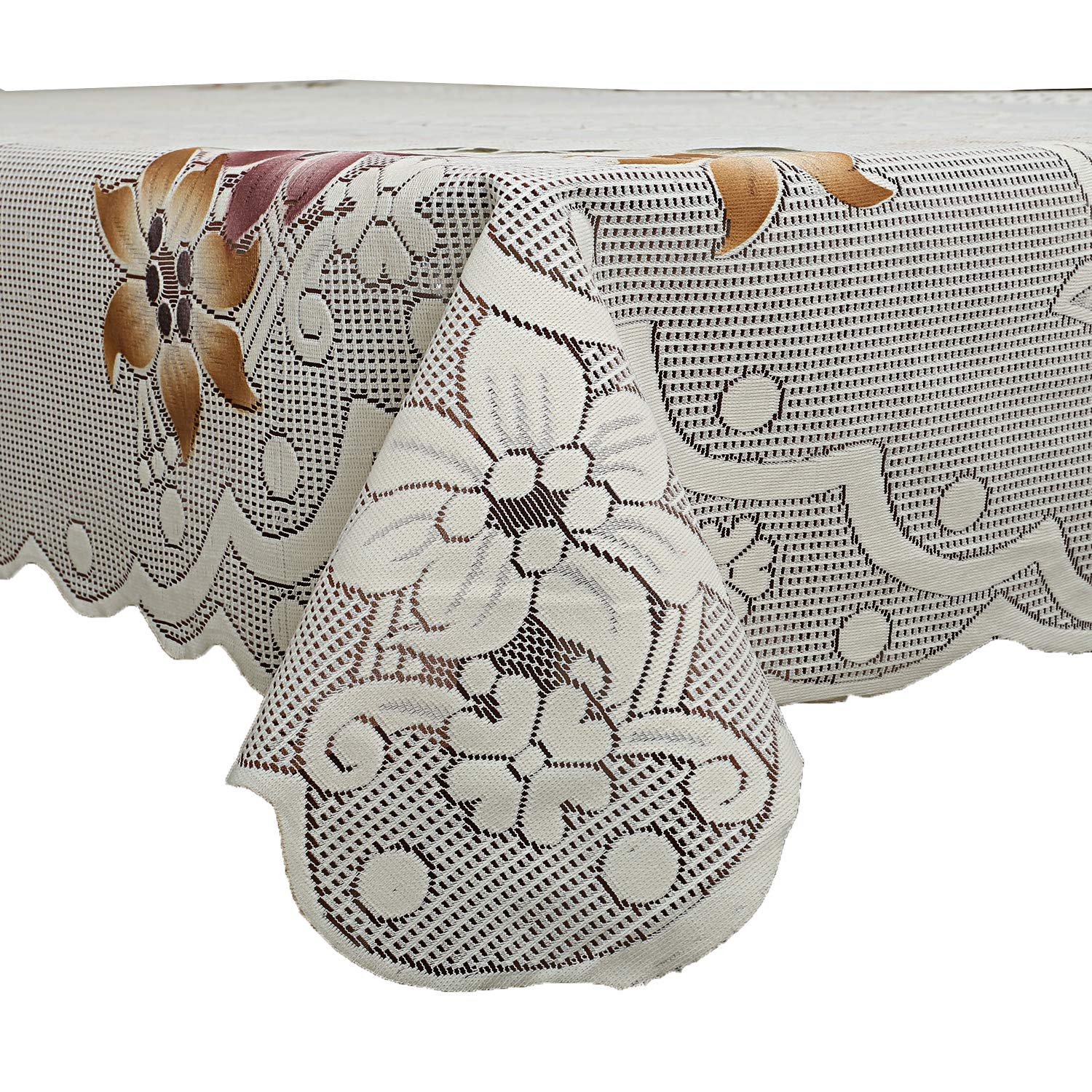 Kuber Industries Floral Cotton 6 Seater Dinning Table Cover - Brown