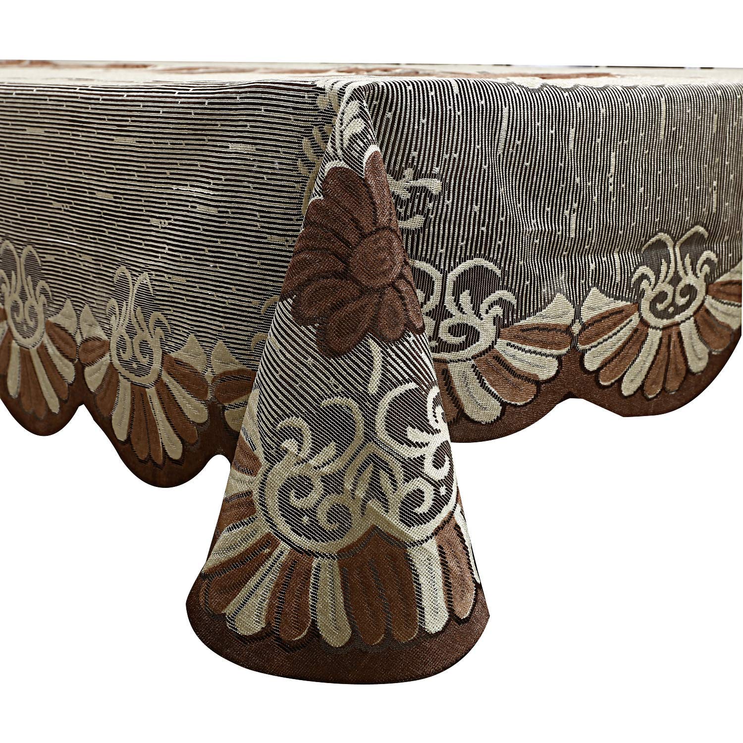 Kuber Industries Floral Cotton 6 Seater Dining Table Cover - Brown (Ctktc05158)