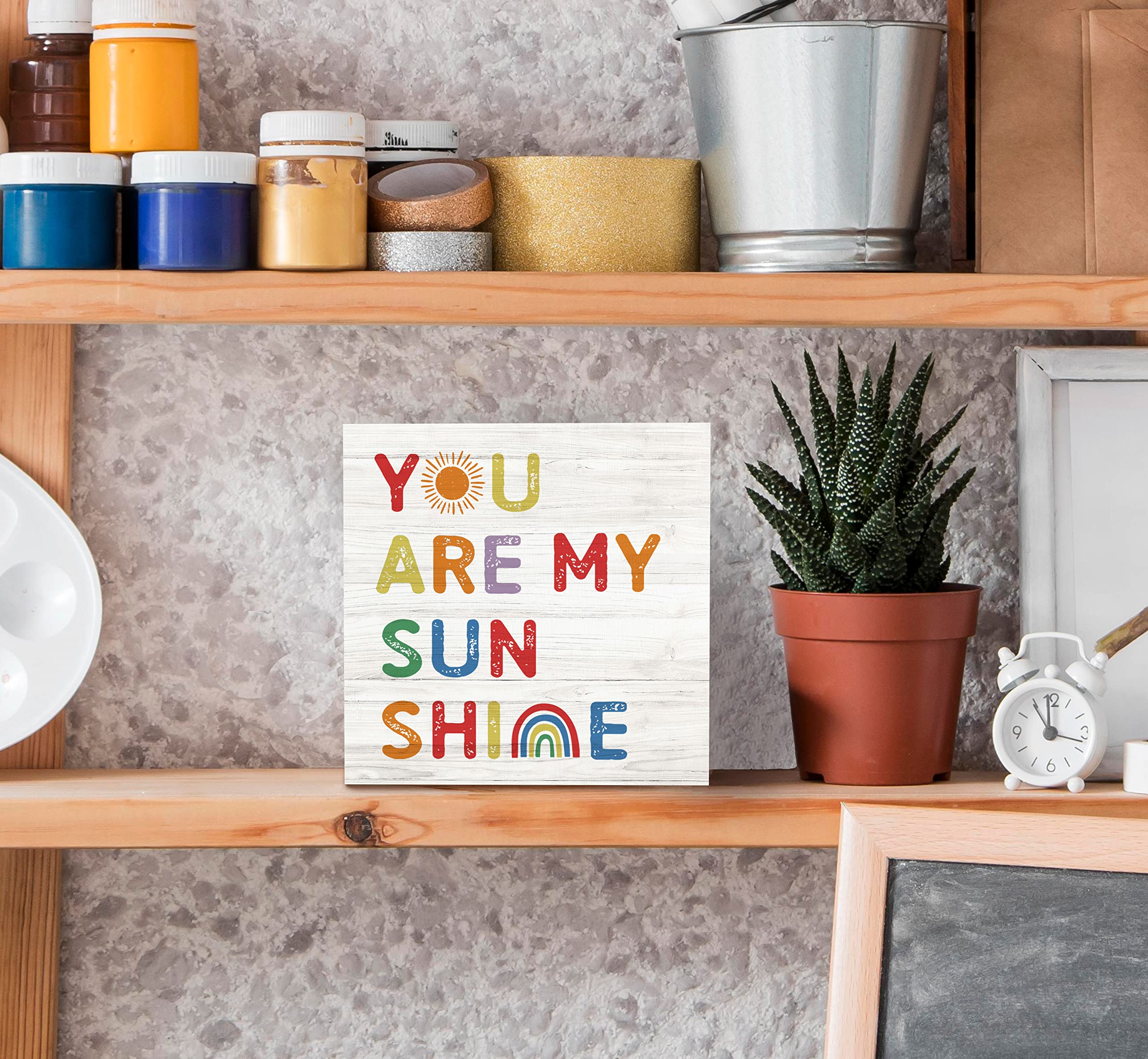 SRADMO You are My Sunshine Rainbow Sun Wood Box Sign Desk Decor
