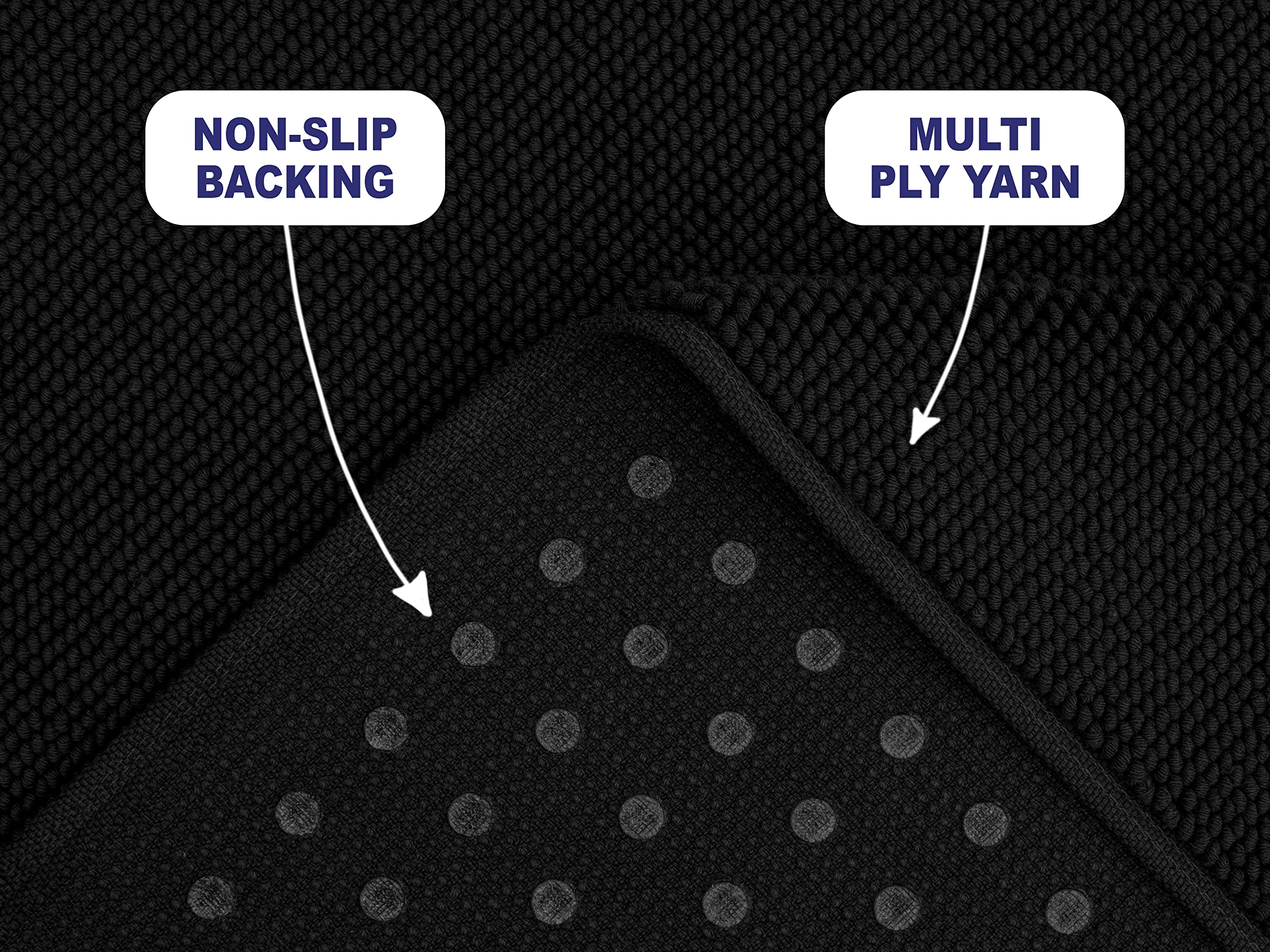 American Soft Linen Bath Rug, 20 In 34 In 100% Cotton Bath Mats Rugs For Bathroom, Non Slip Washable Shaggy Form Area Rugs, Blac