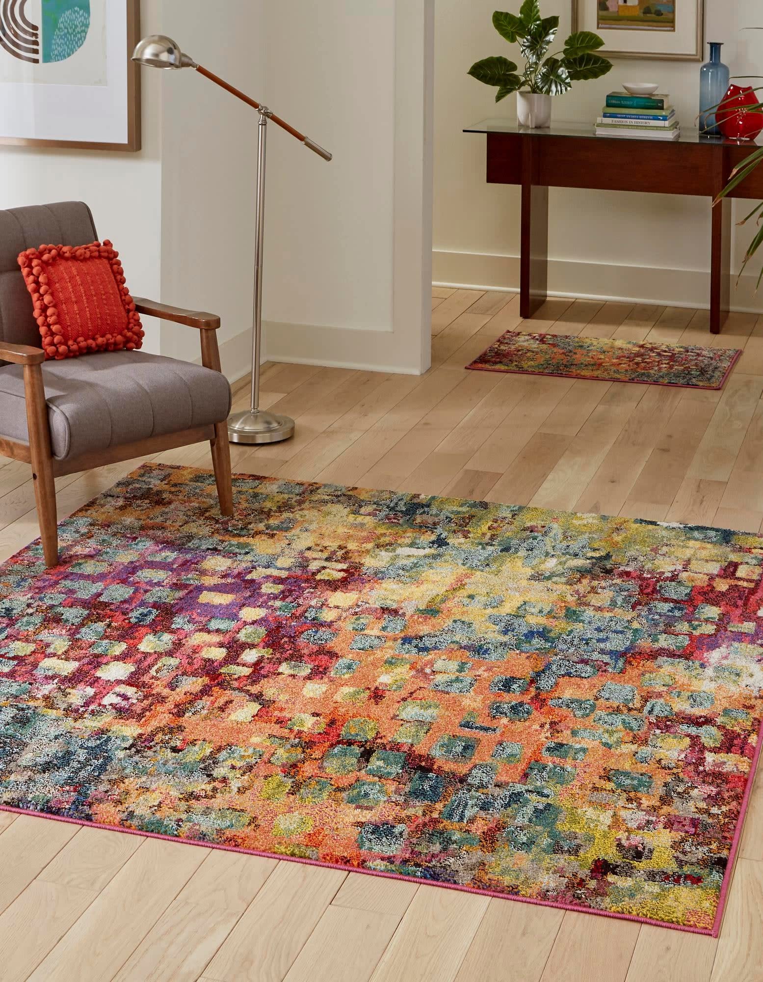 Unique Loom Jardin Collection Colorful, Vibrant, Abstract, Modern Area Rug (4 0 x 4 0 Square, Multi/Blue)